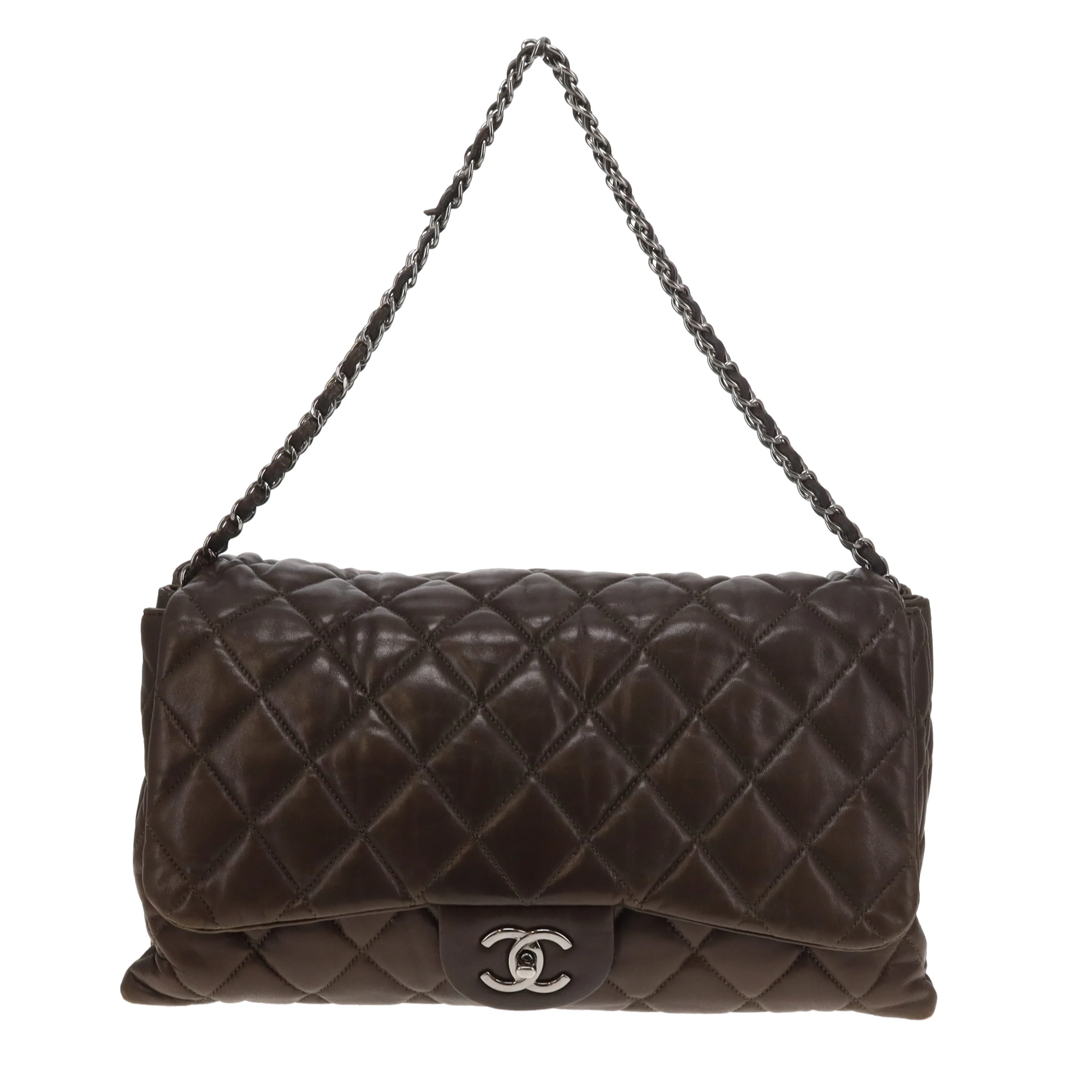 Chanel Accordian Quilted Lambskin Flap Seasonal Dark Khaki 2010 - Image 12
