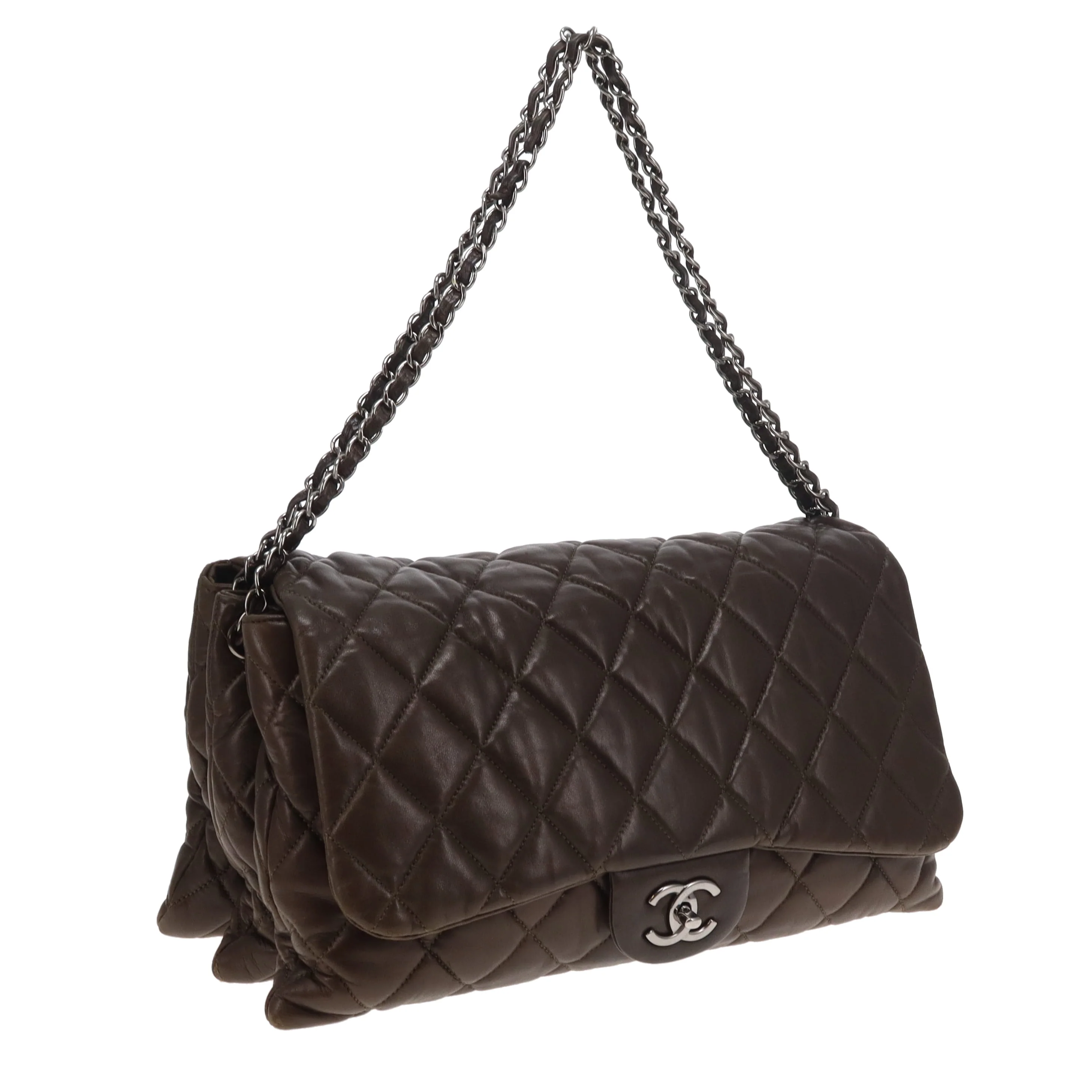 Chanel Accordian Quilted Lambskin Flap Seasonal Dark Khaki 2010 - Image 13