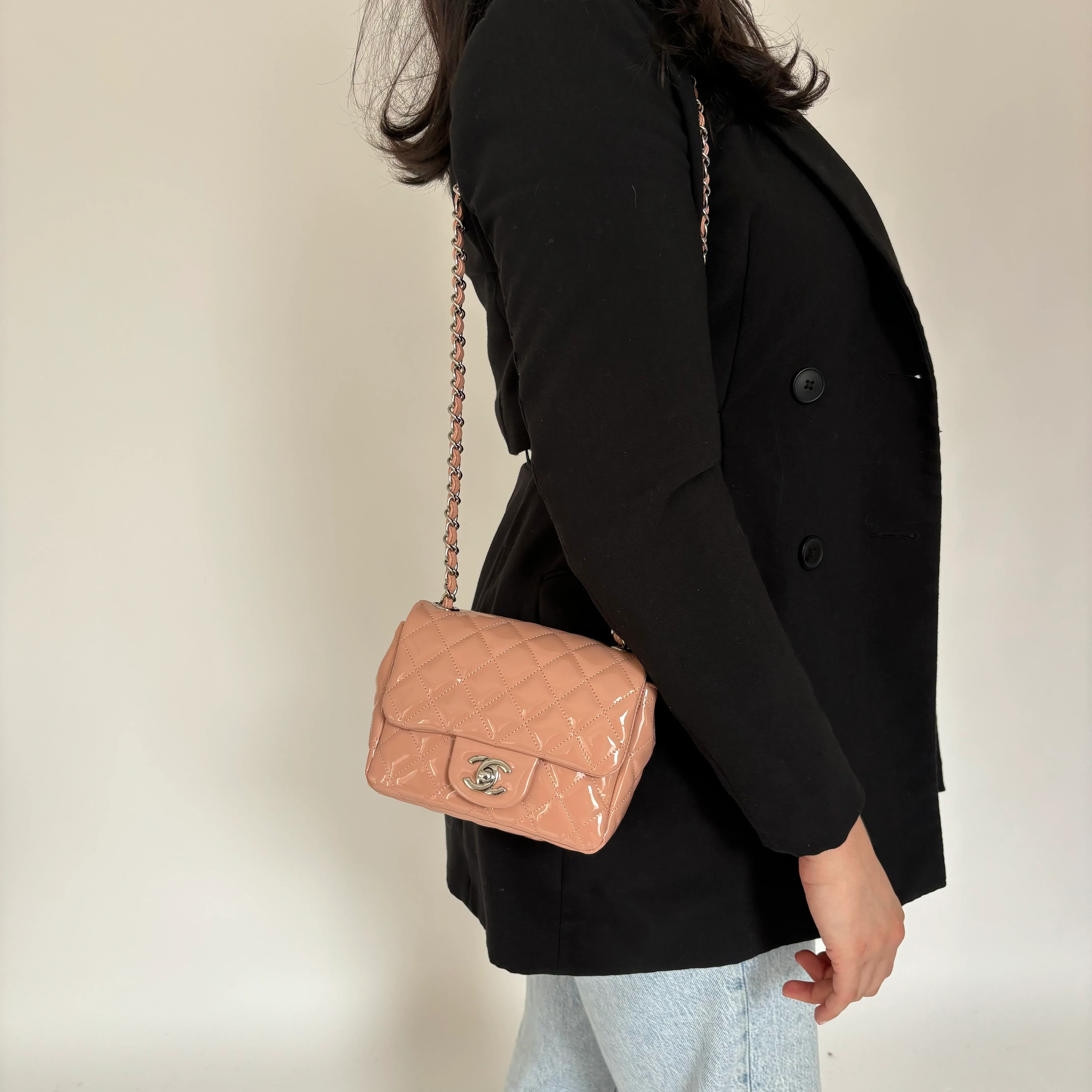 Chanel Blush Patent Leather and SHW Mini Square Flap Bag 2012/13 - Image 2