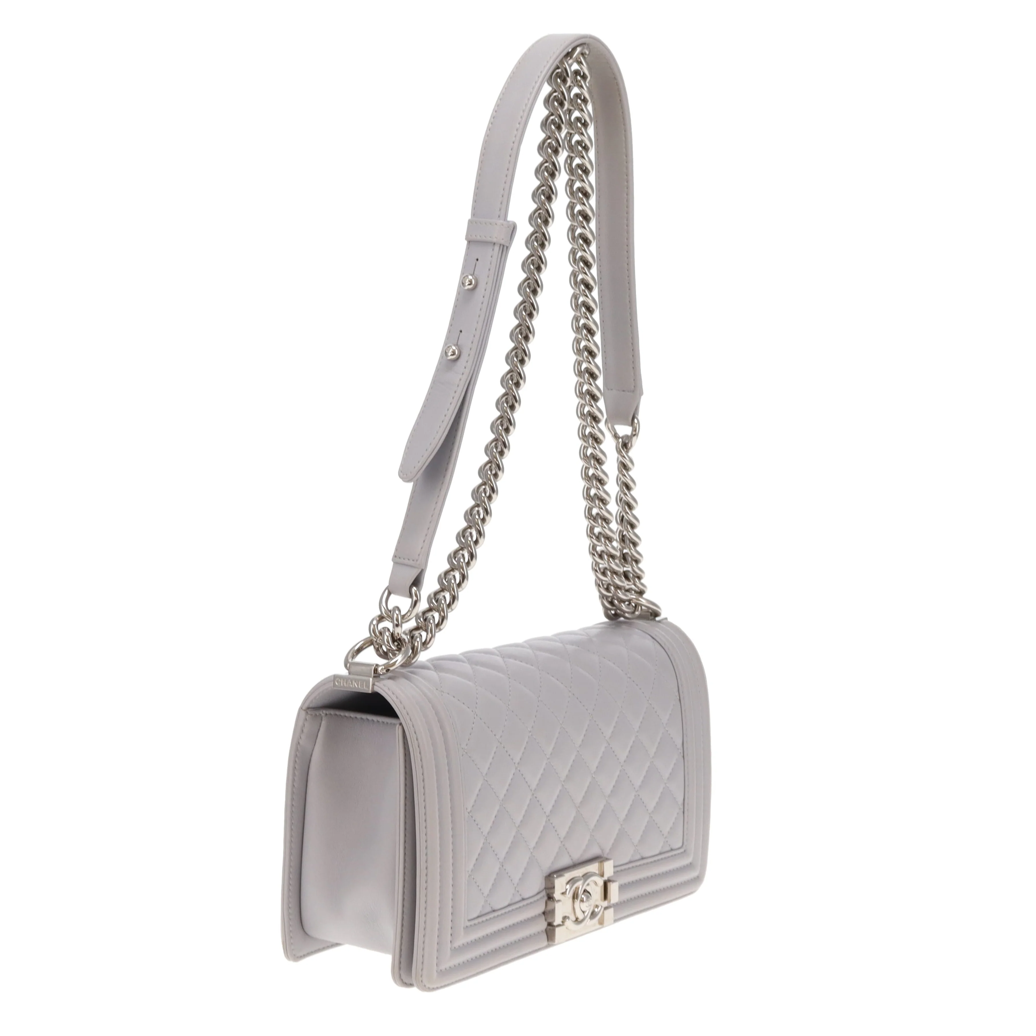 Chanel Boy Bag New Medium Grey Lambskin SHW 2017/18 - Image 6
