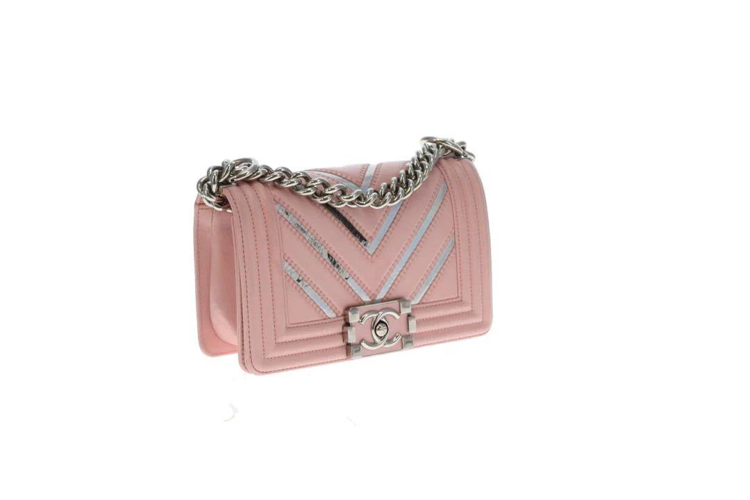 Chanel Boy Bag Pink Small Chevron Pink With Iridescent Mirror 2016/17 - Image 5