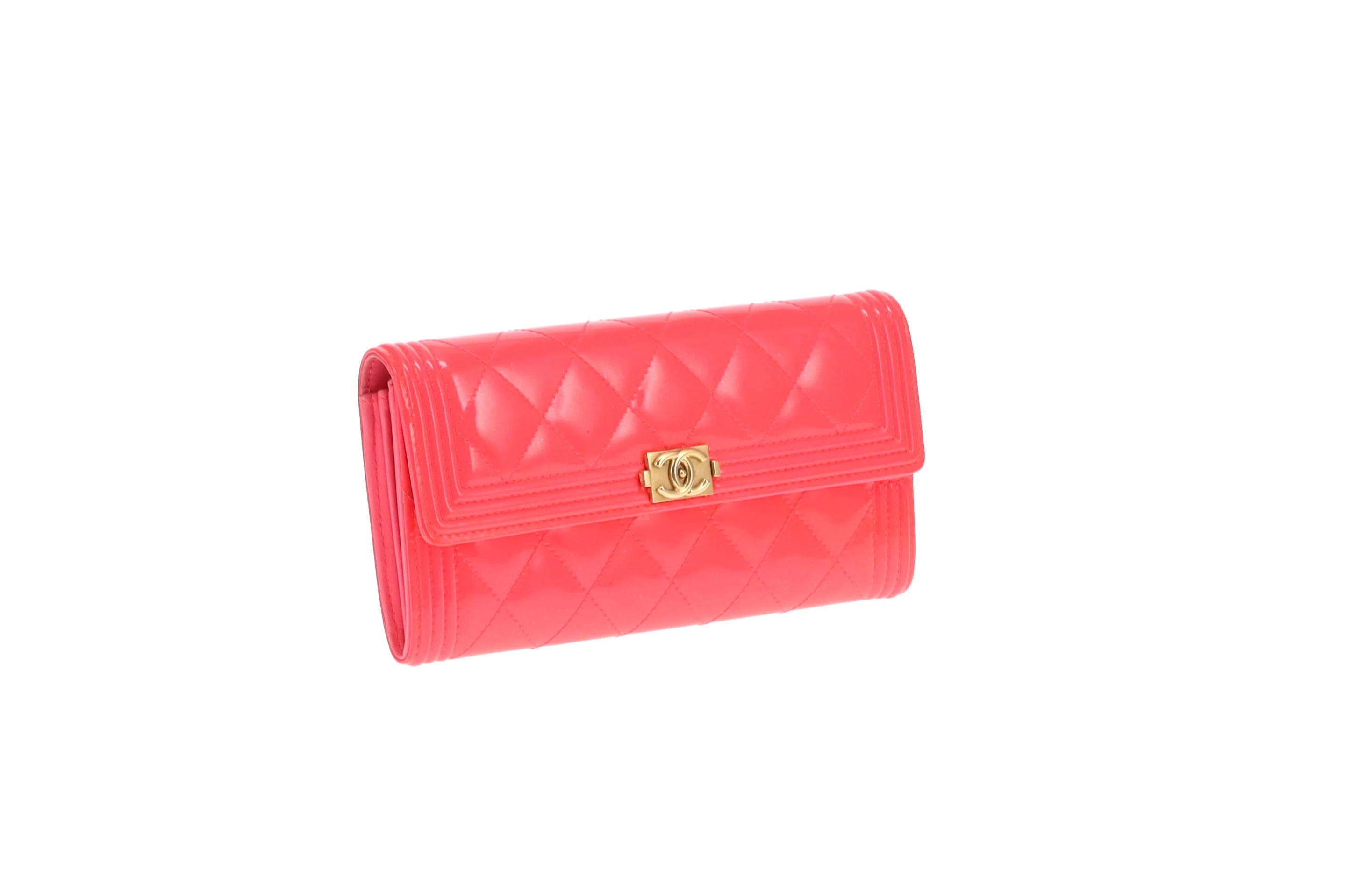 Chanel Boy Wallet Long Flap Neon Pink Patent 2016 - Image 3