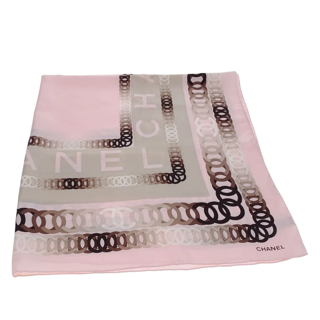 Chanel CC Chain Detail Silk Scarf With Pink Border 90cm - Image 3