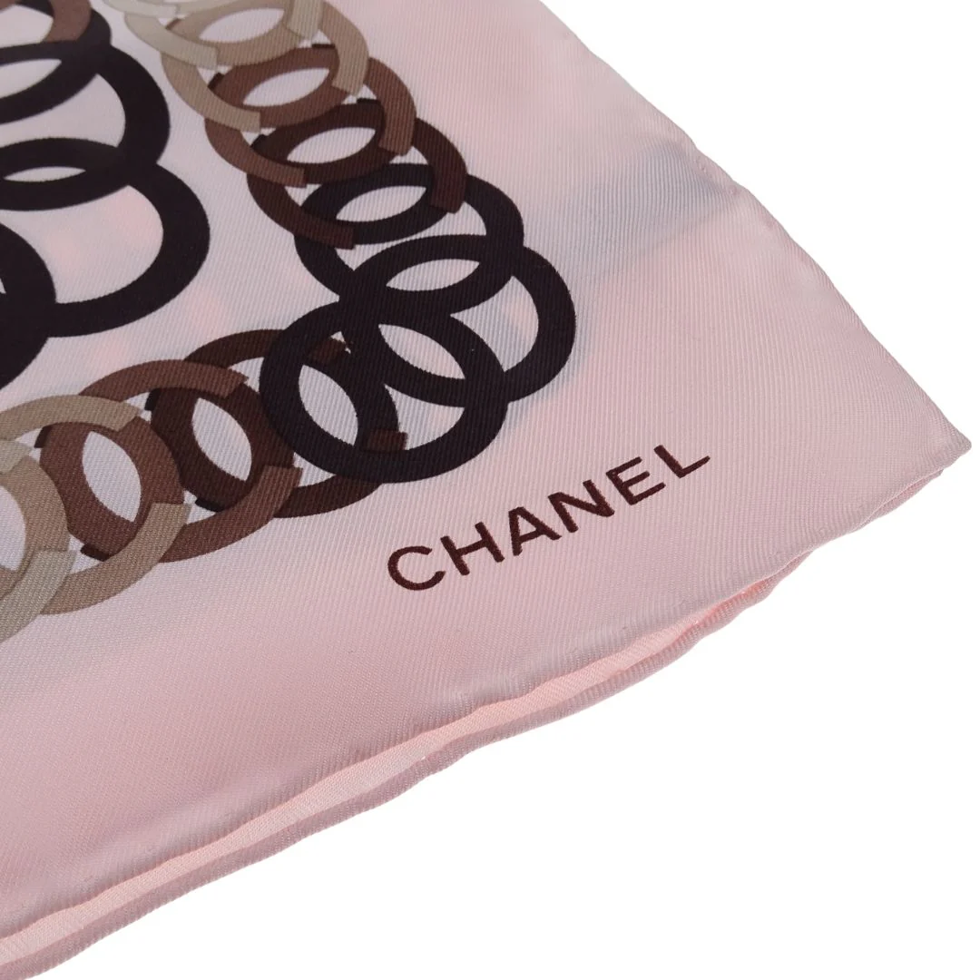 Chanel CC Chain Detail Silk Scarf With Pink Border 90cm - Image 4