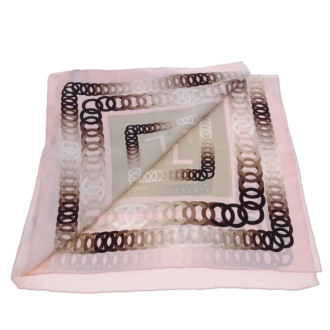 Chanel CC Chain Detail Silk Scarf With Pink Border 90cm - Image 5