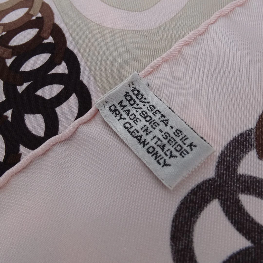 Chanel CC Chain Detail Silk Scarf With Pink Border 90cm - Image 6