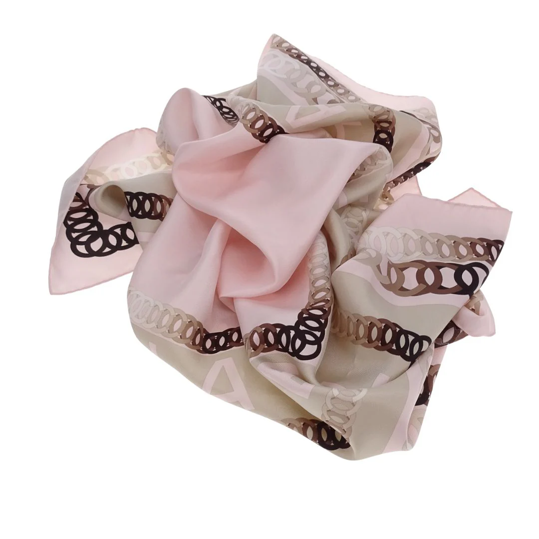 Chanel CC Chain Detail Silk Scarf With Pink Border 90cm - Image 8