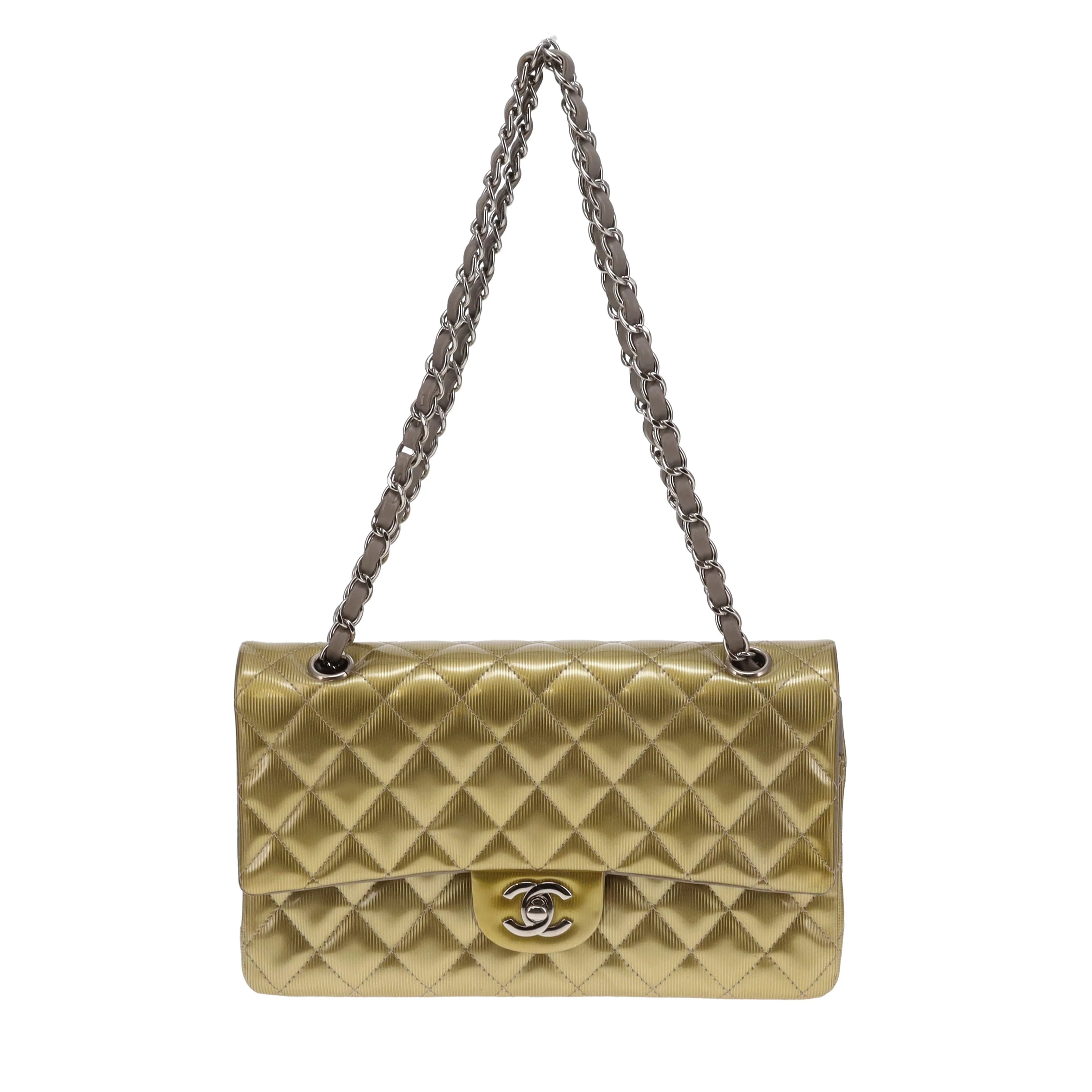 Chanel Classic Double Flap Bag Seasonal Gold Patent Leather SHW 2012 - Image 4