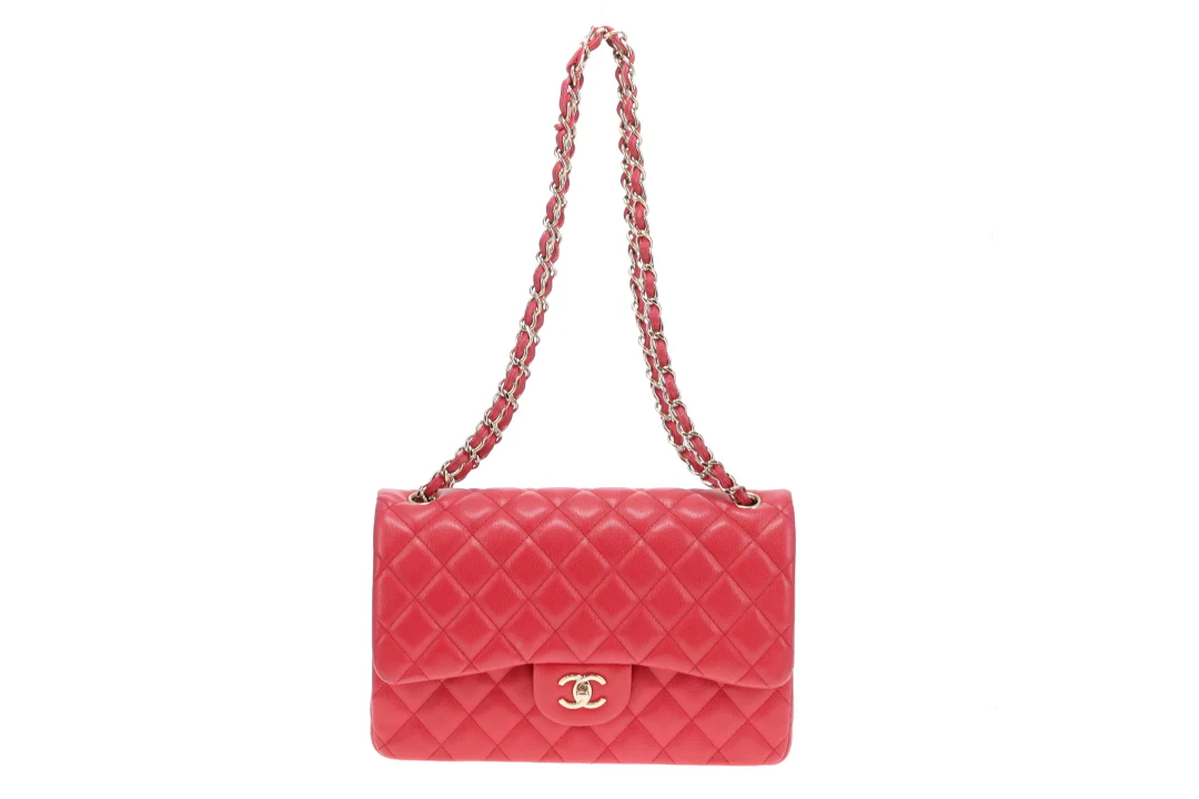 Chanel Classic Jumbo Double Flap Raspberry Caviar GHW 2019 - Image 14