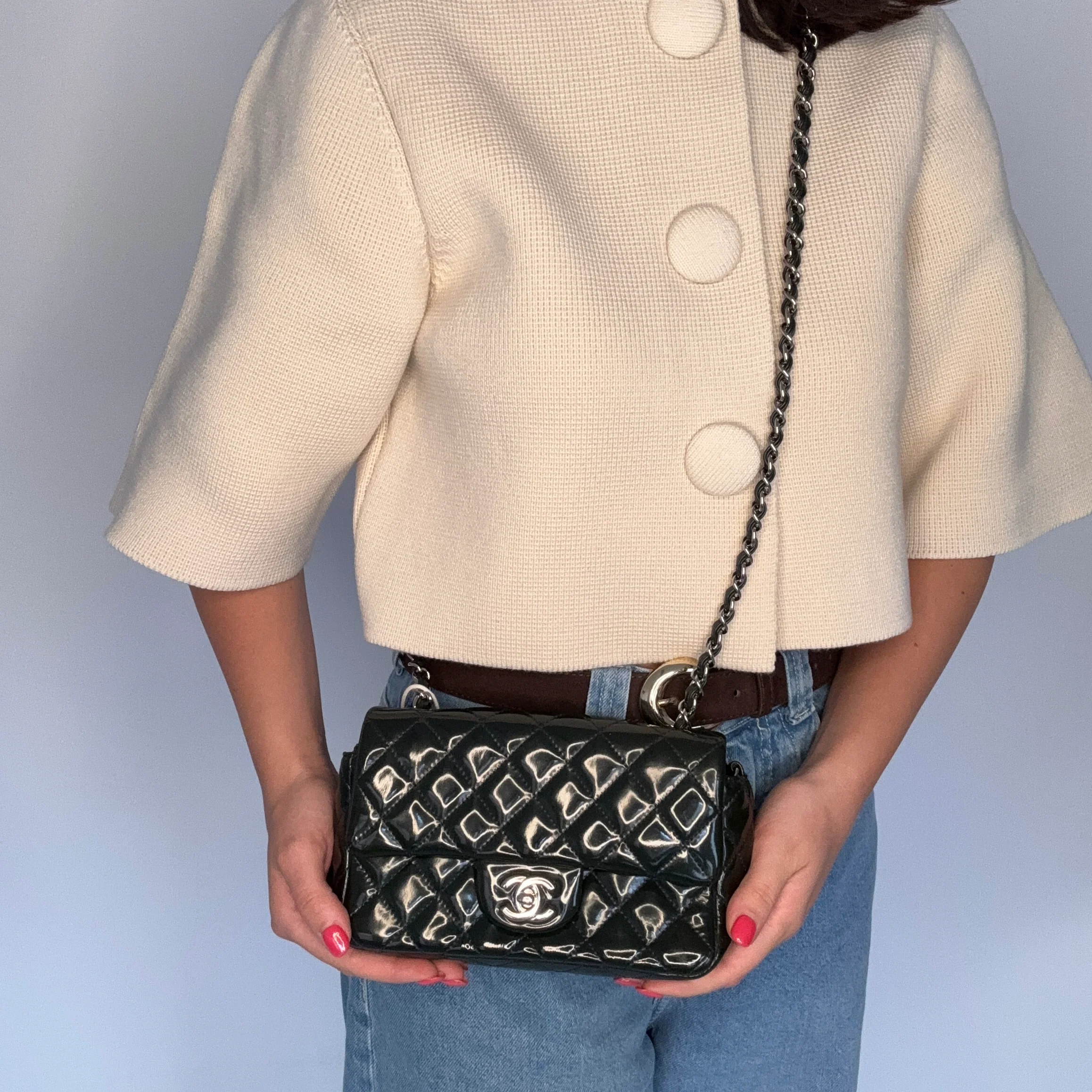Chanel Classic Mini Rectangle Flap Dark Green Patent SHW 2013/14 - Image 2