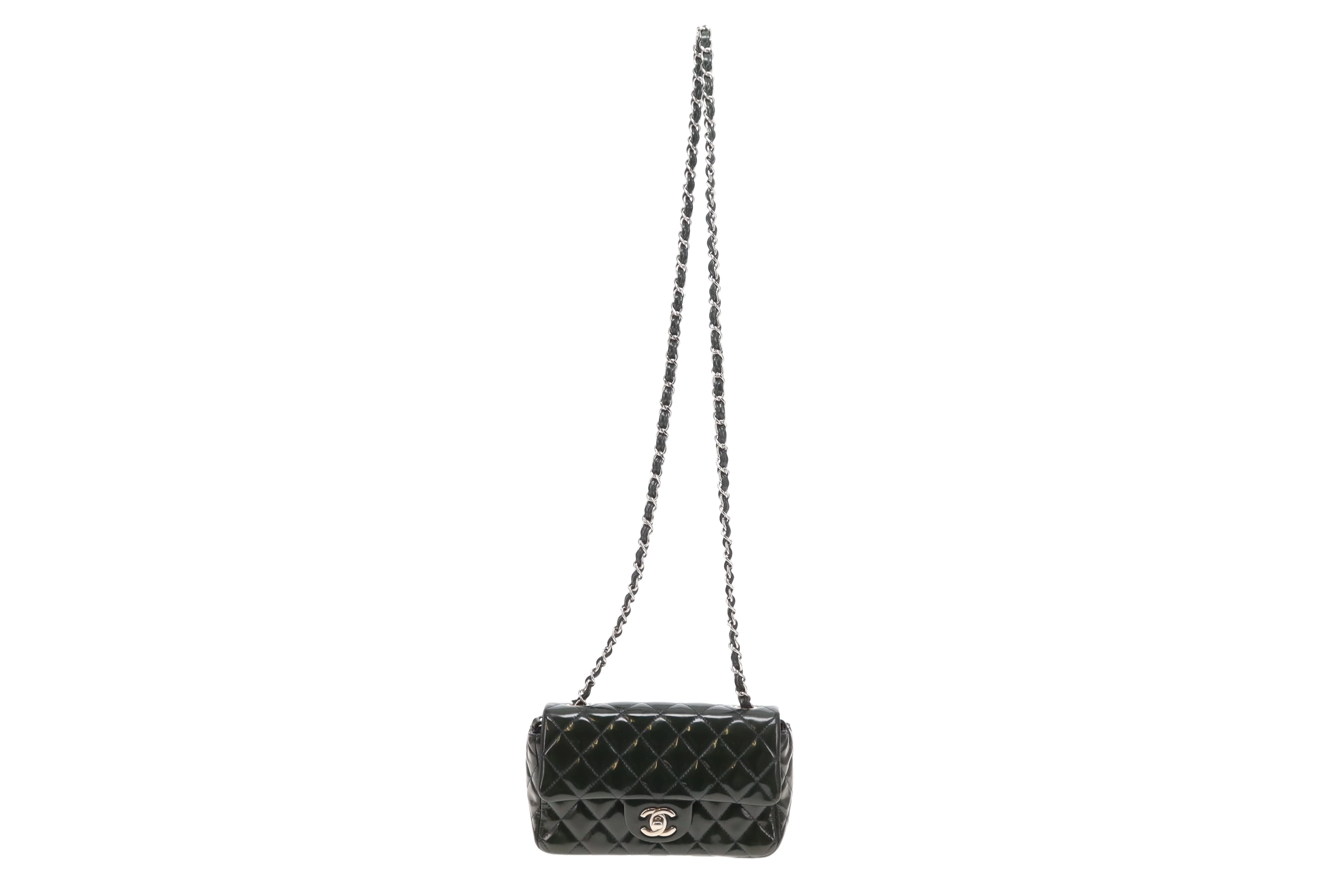 Chanel Classic Mini Rectangle Flap Dark Green Patent SHW 2013/14 - Image 4