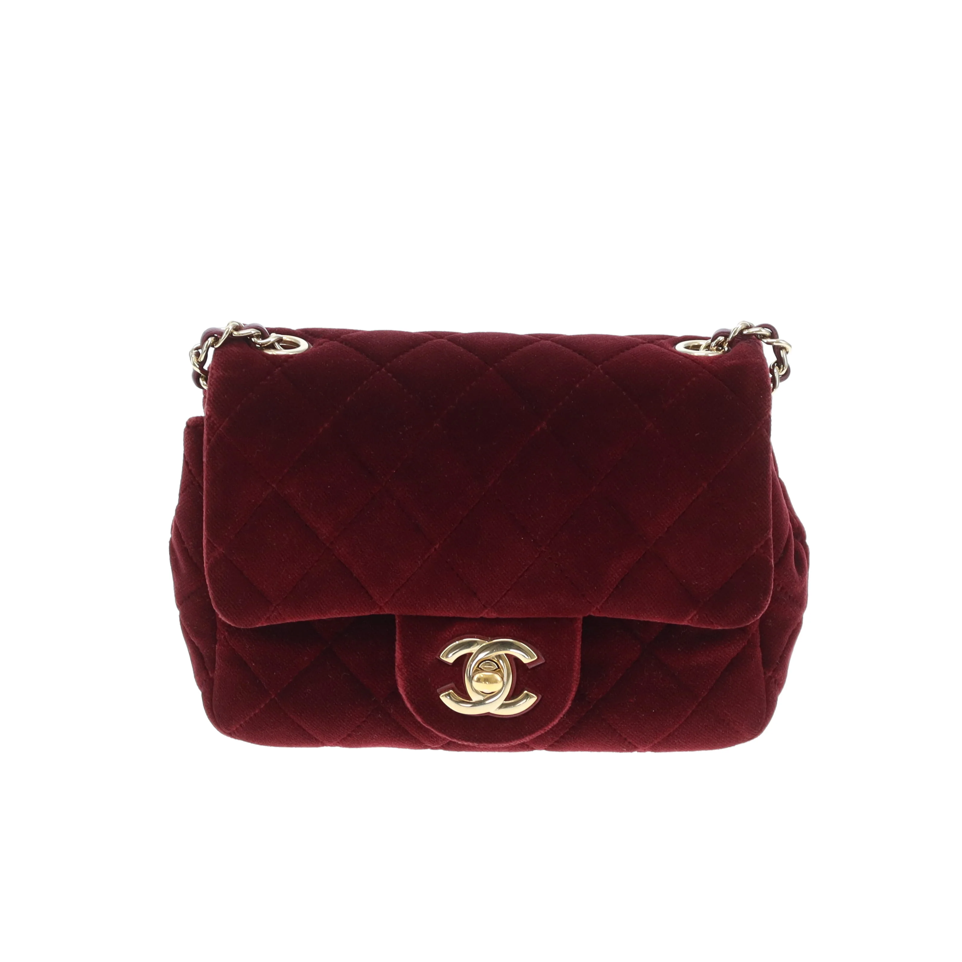 Chanel Classic Mini Square Crystal Pearl Crush Burgundy Velvet 2020