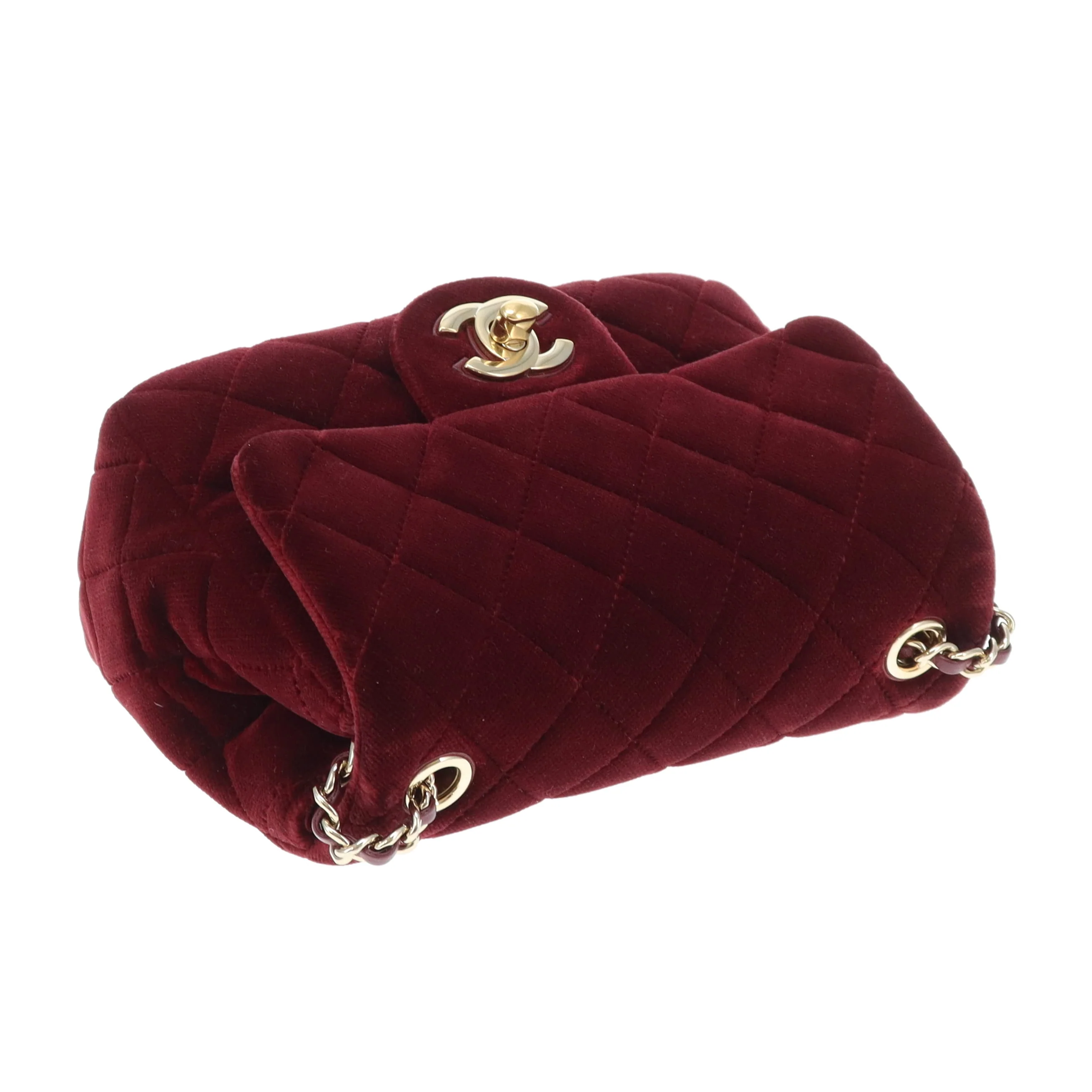 Chanel Classic Mini Square Crystal Pearl Crush Burgundy Velvet 2020 - Image 10