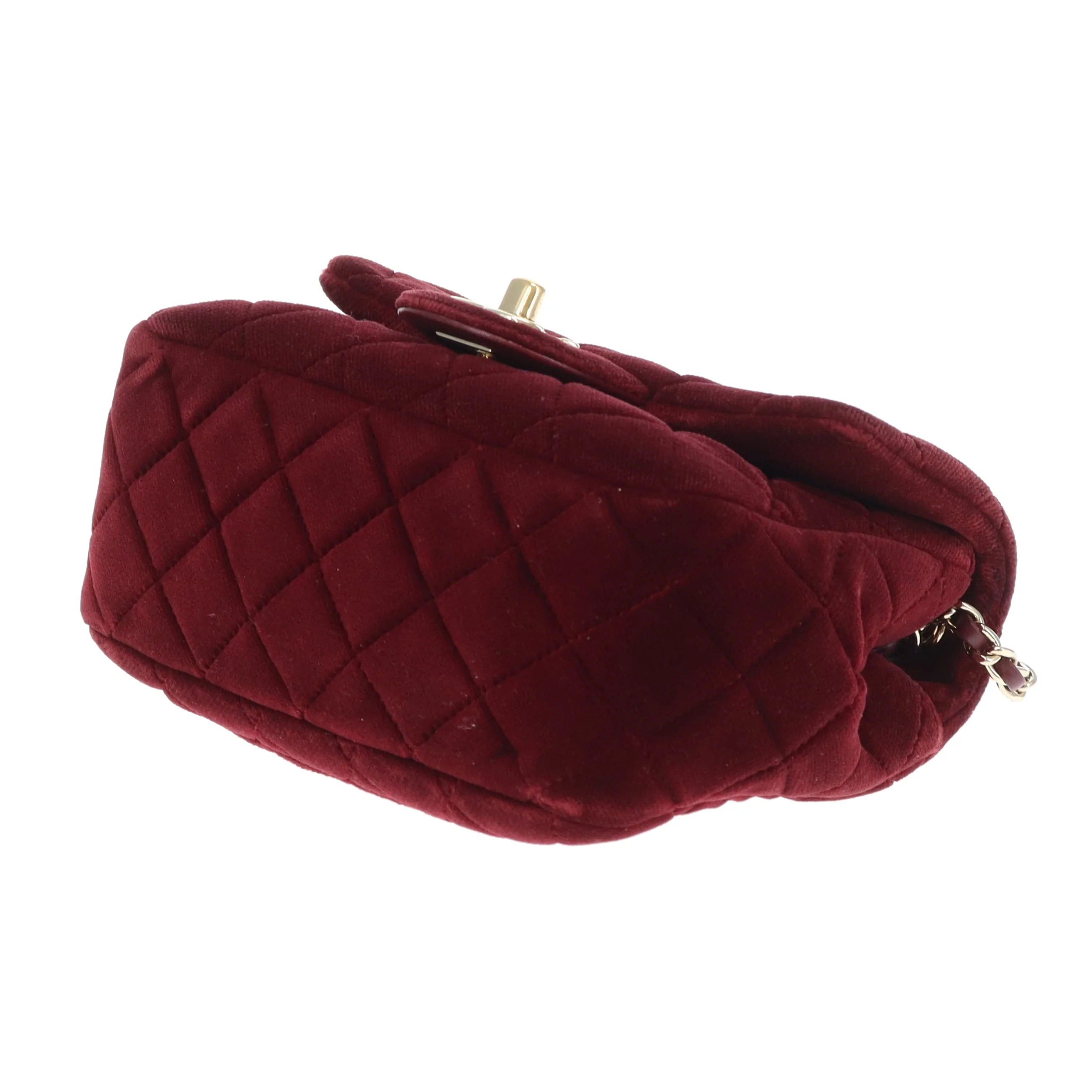 Chanel Classic Mini Square Crystal Pearl Crush Burgundy Velvet 2020 - Image 11