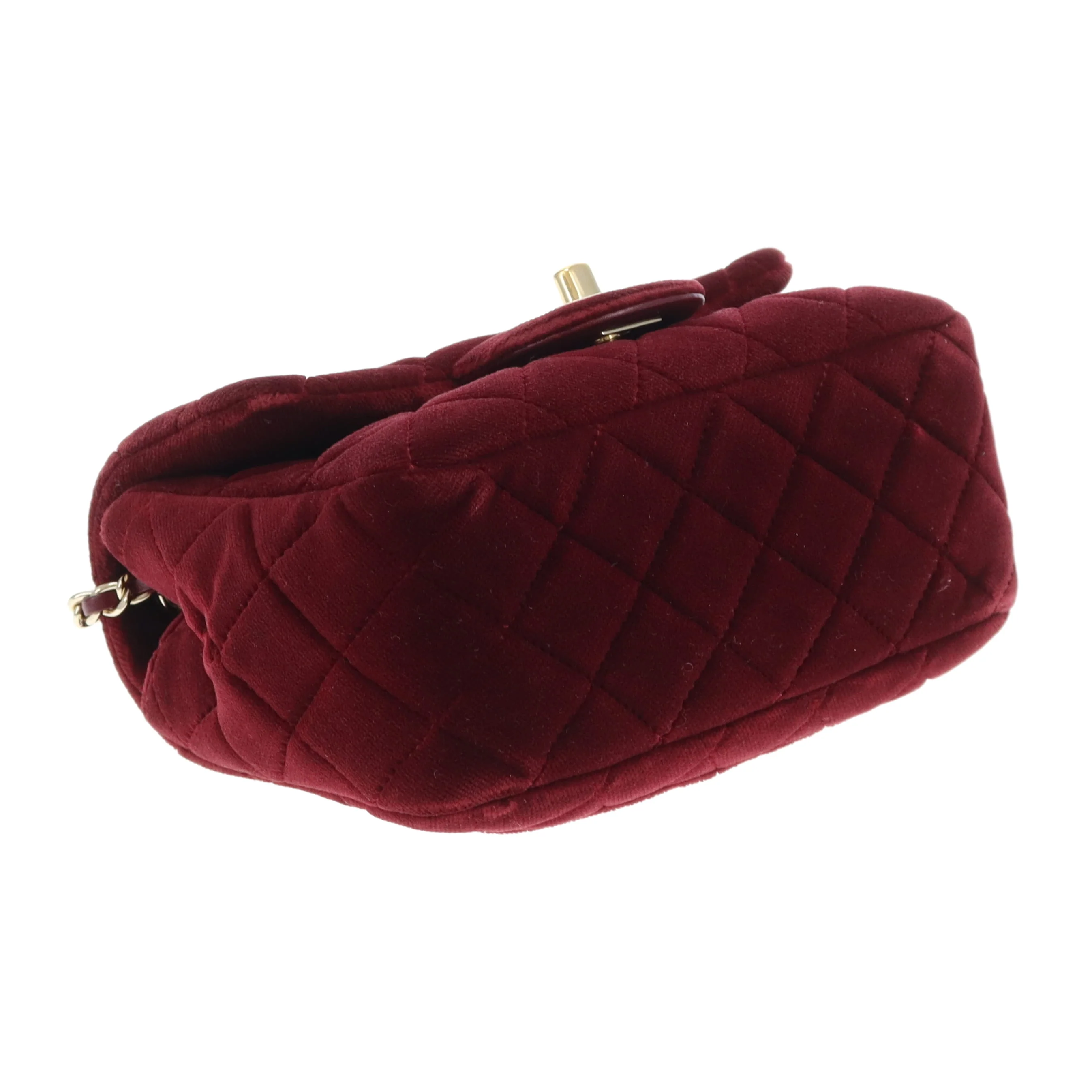 Chanel Classic Mini Square Crystal Pearl Crush Burgundy Velvet 2020 - Image 12