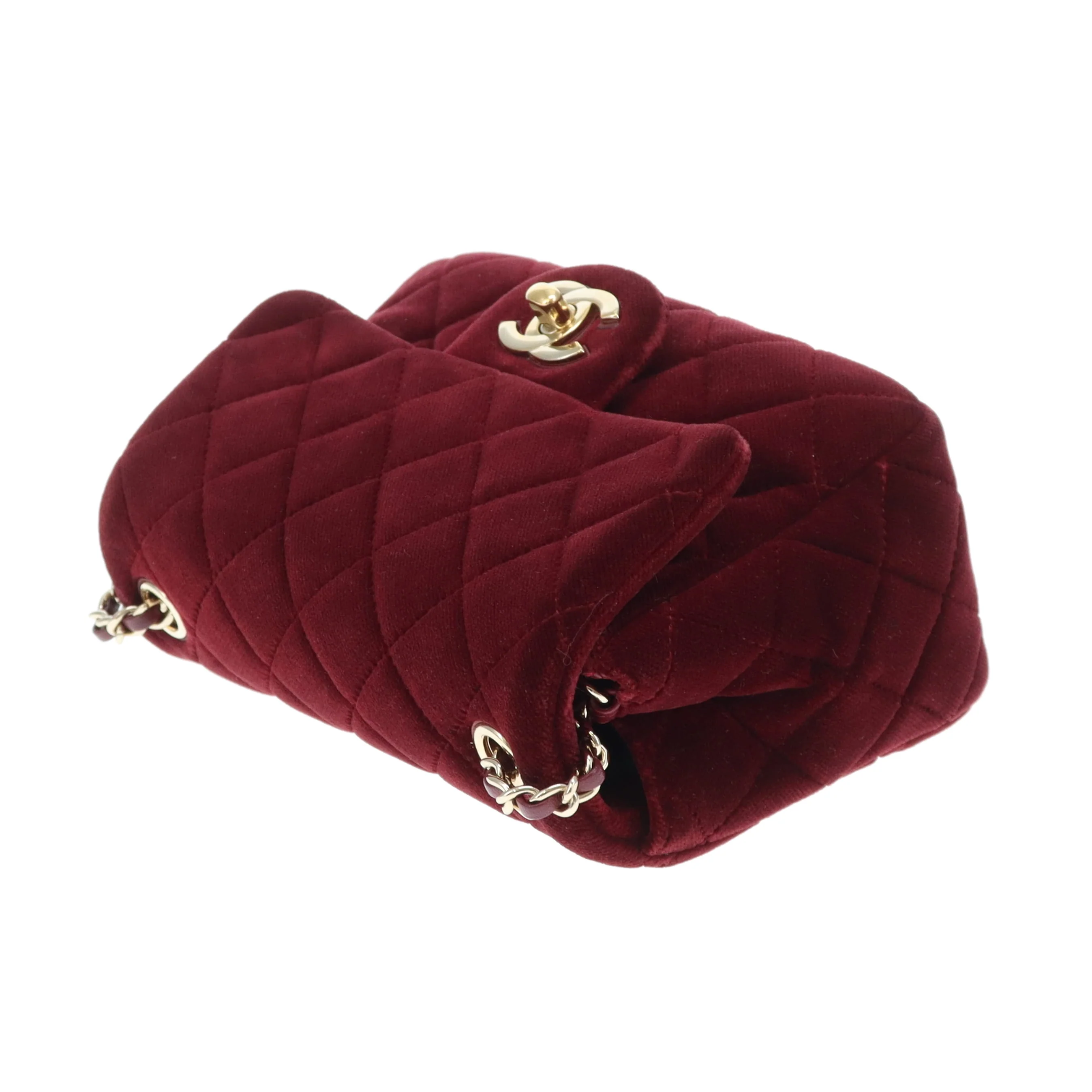 Chanel Classic Mini Square Crystal Pearl Crush Burgundy Velvet 2020 - Image 13