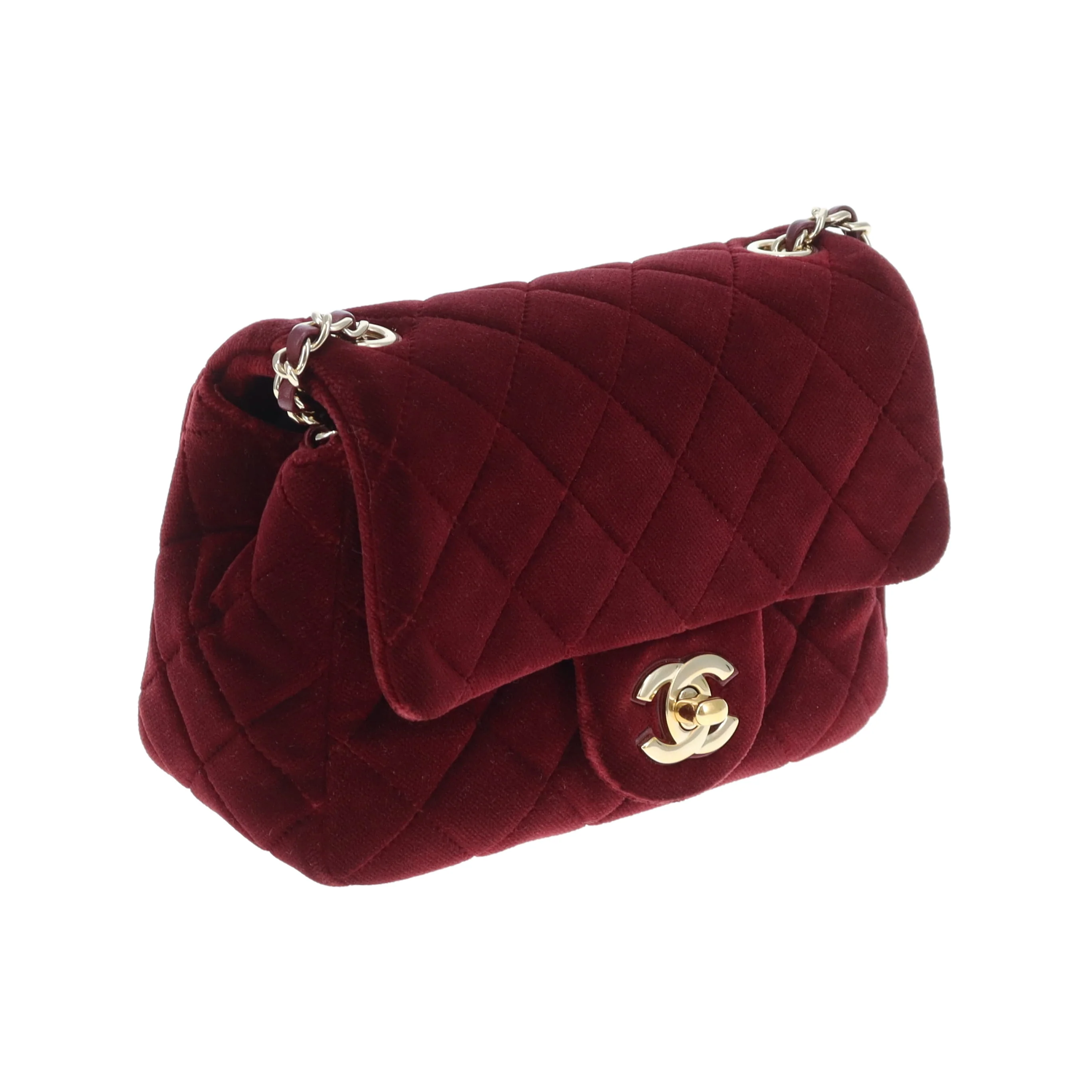 Chanel Classic Mini Square Crystal Pearl Crush Burgundy Velvet 2020 - Image 4