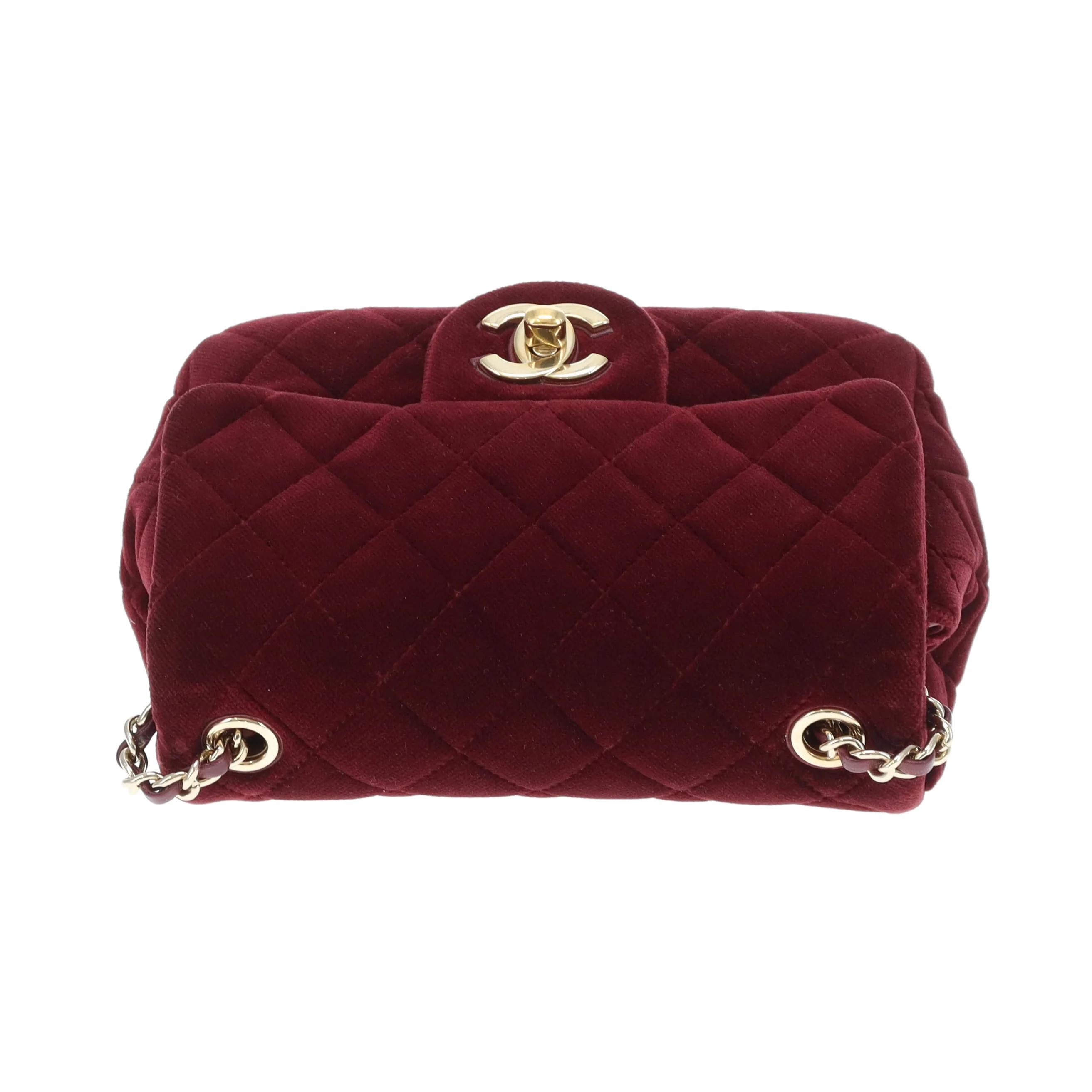 Chanel Classic Mini Square Crystal Pearl Crush Burgundy Velvet 2020 - Image 9