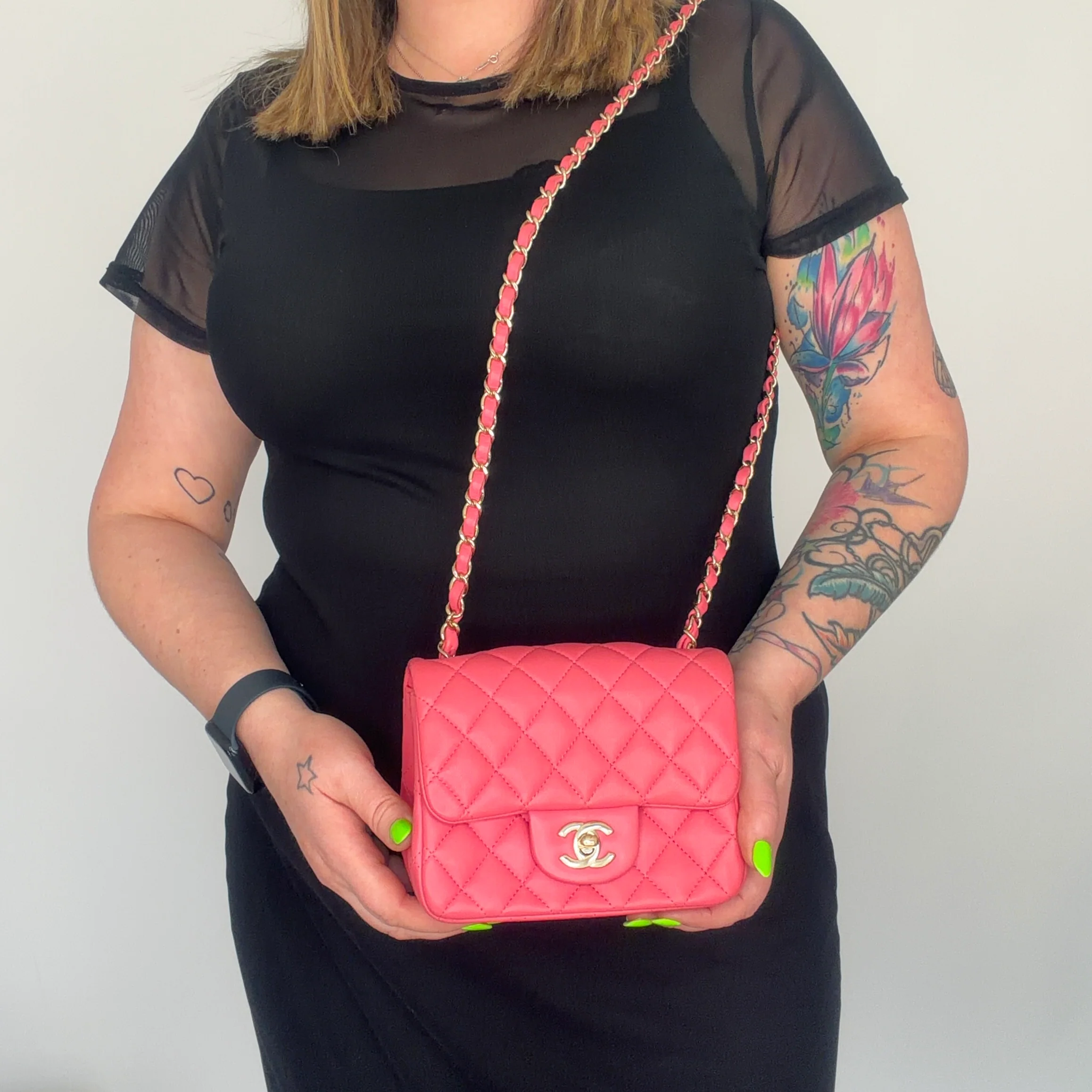 Chanel  Classic Flap Mini Square Pink Lambskin GHW 2020 - Image 3