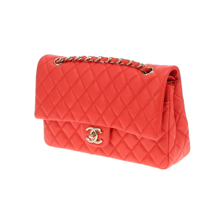 Chanel Classic Medium Double Flap Coral Red Lambskin SH 2008/09 - Image 14