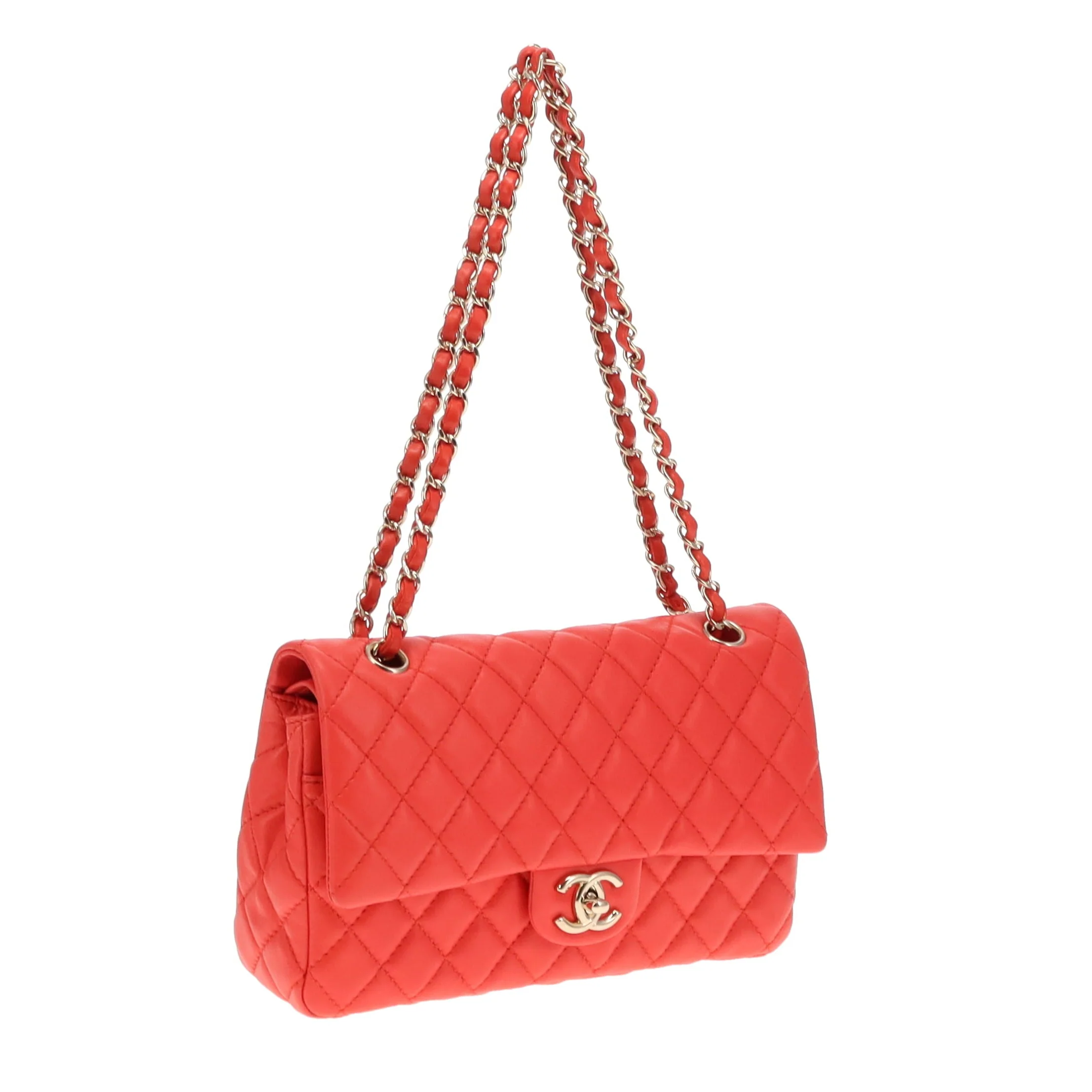Chanel Classic Medium Double Flap Coral Red Lambskin SH 2008/09 - Image 15