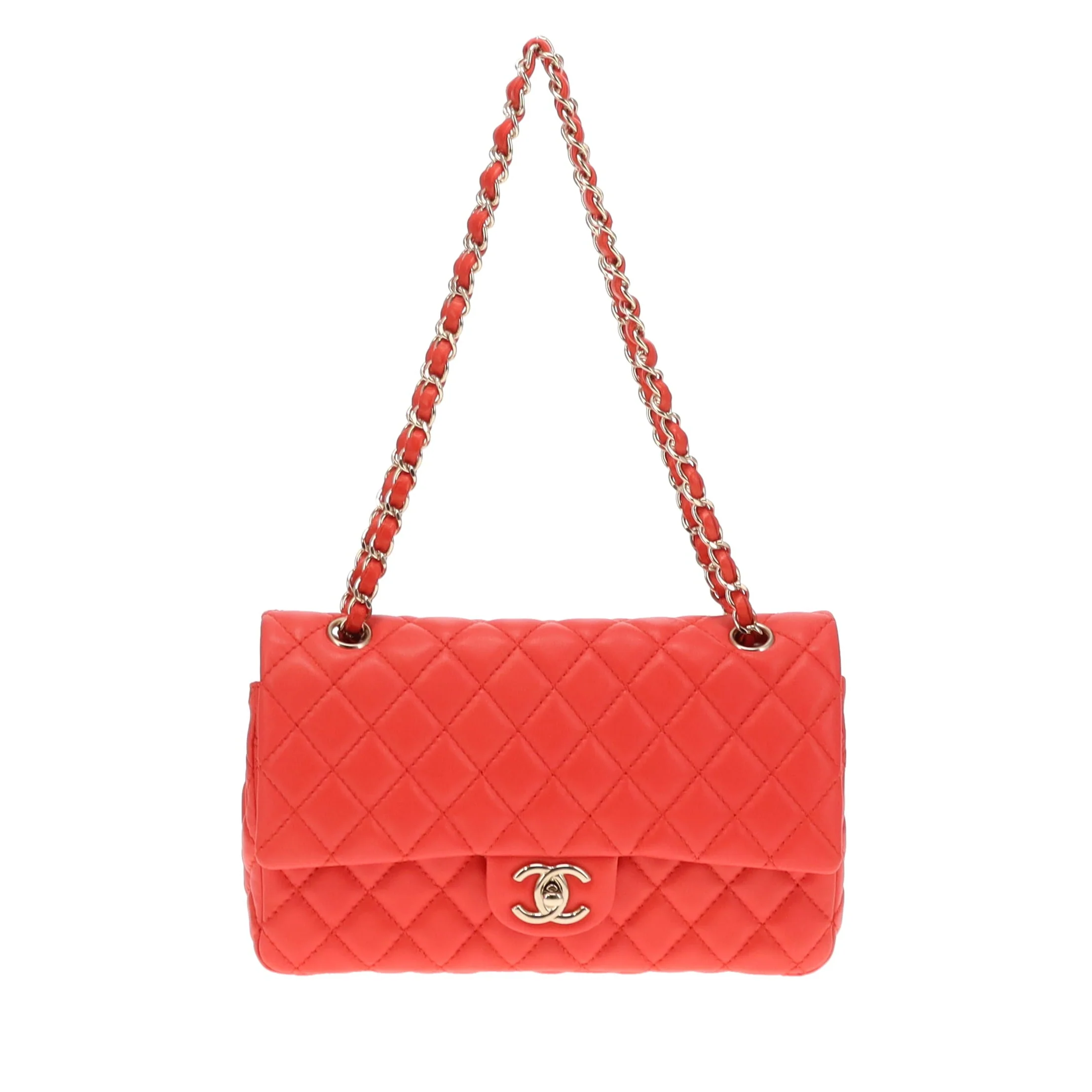 Chanel Classic Medium Double Flap Coral Red Lambskin SH 2008/09 - Image 7
