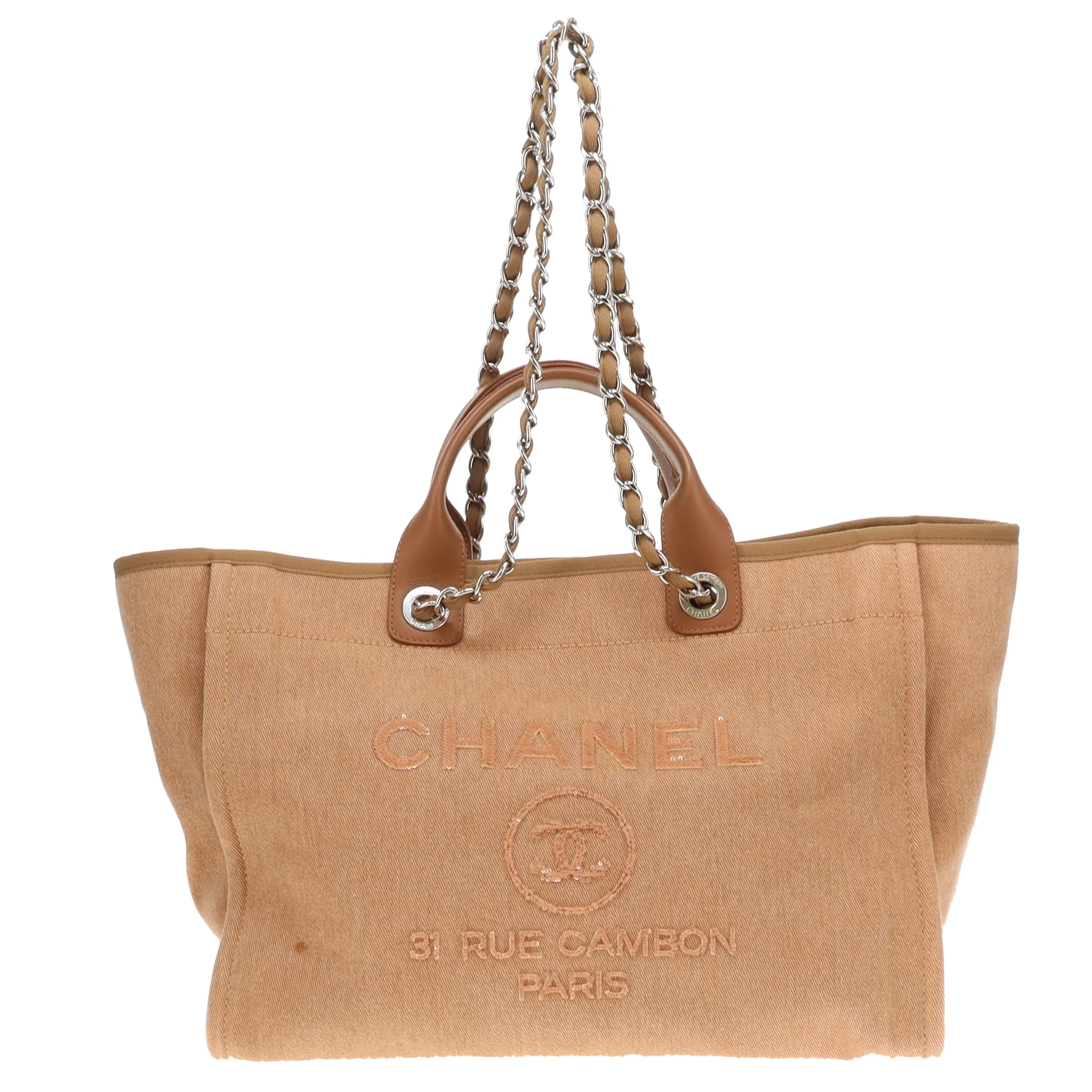 Chanel Deauville Tote Beige With Sequin Logo 23 Series - Image 4