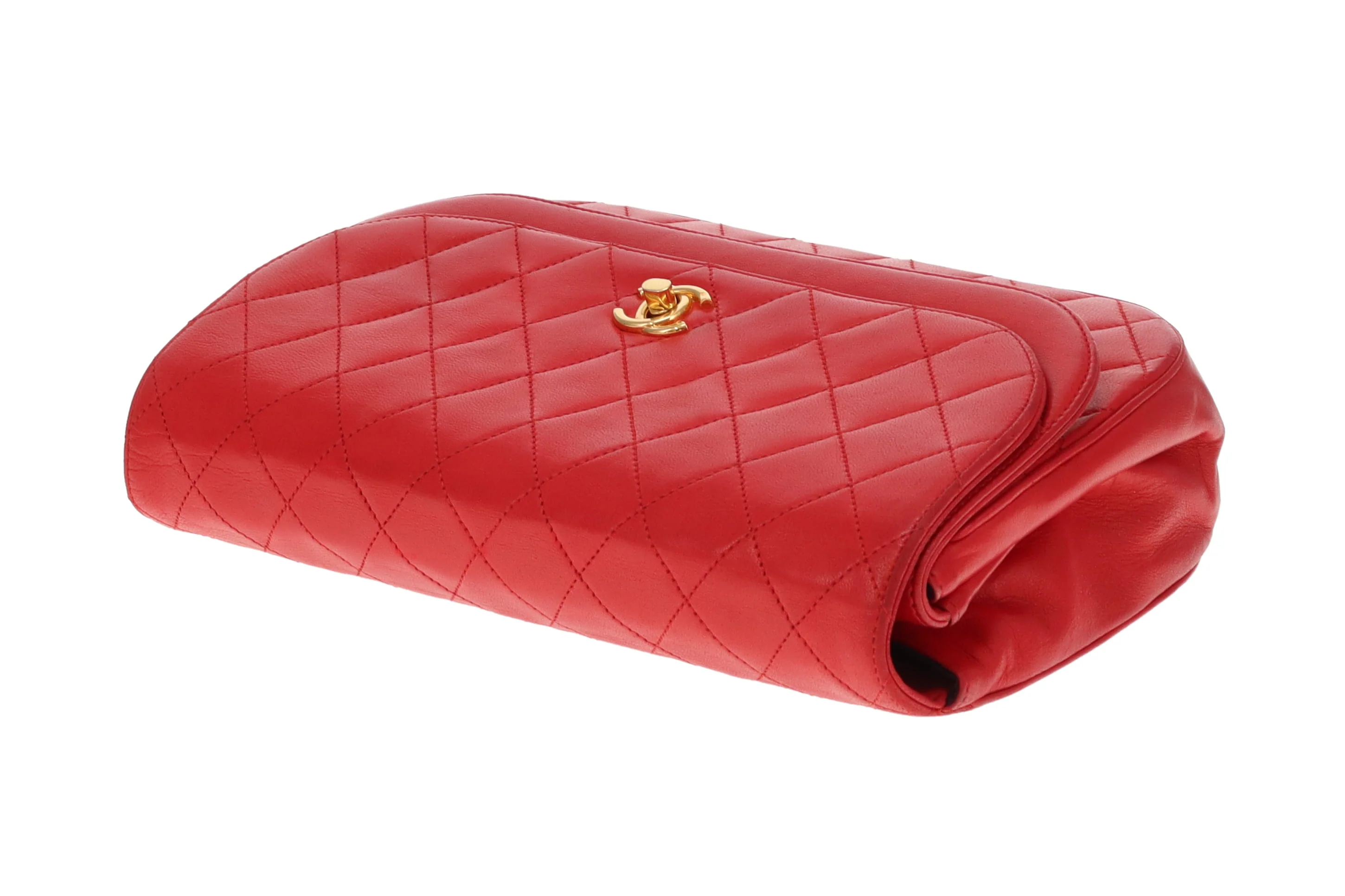 Chanel Double Half Moon Flap Shoulder Bag Red GHW - Image 11