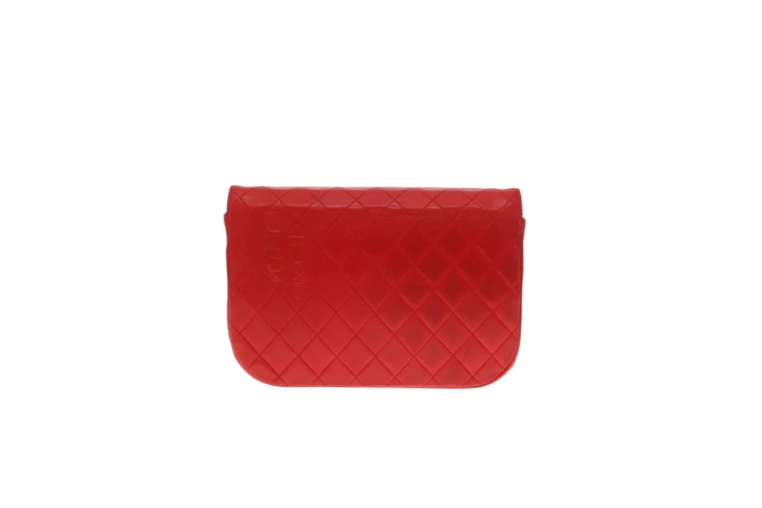 Chanel Double Half Moon Flap Shoulder Bag Red GHW - Image 13