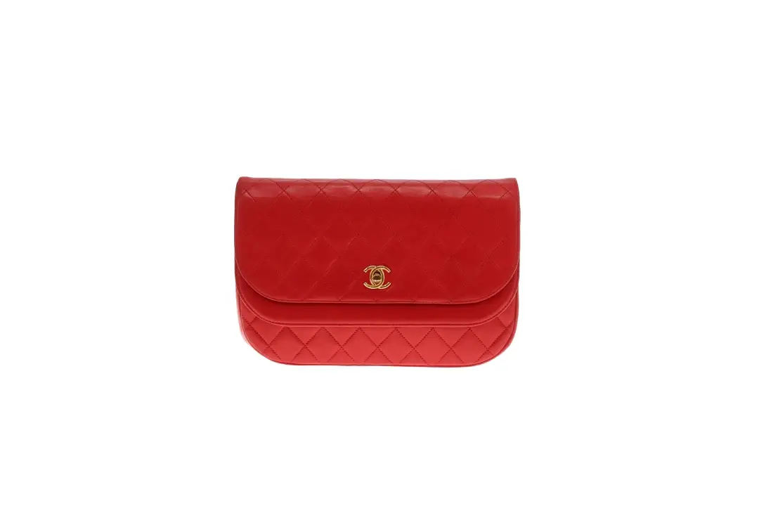 Chanel Double Half Moon Flap Shoulder Bag Red GHW - Image 4