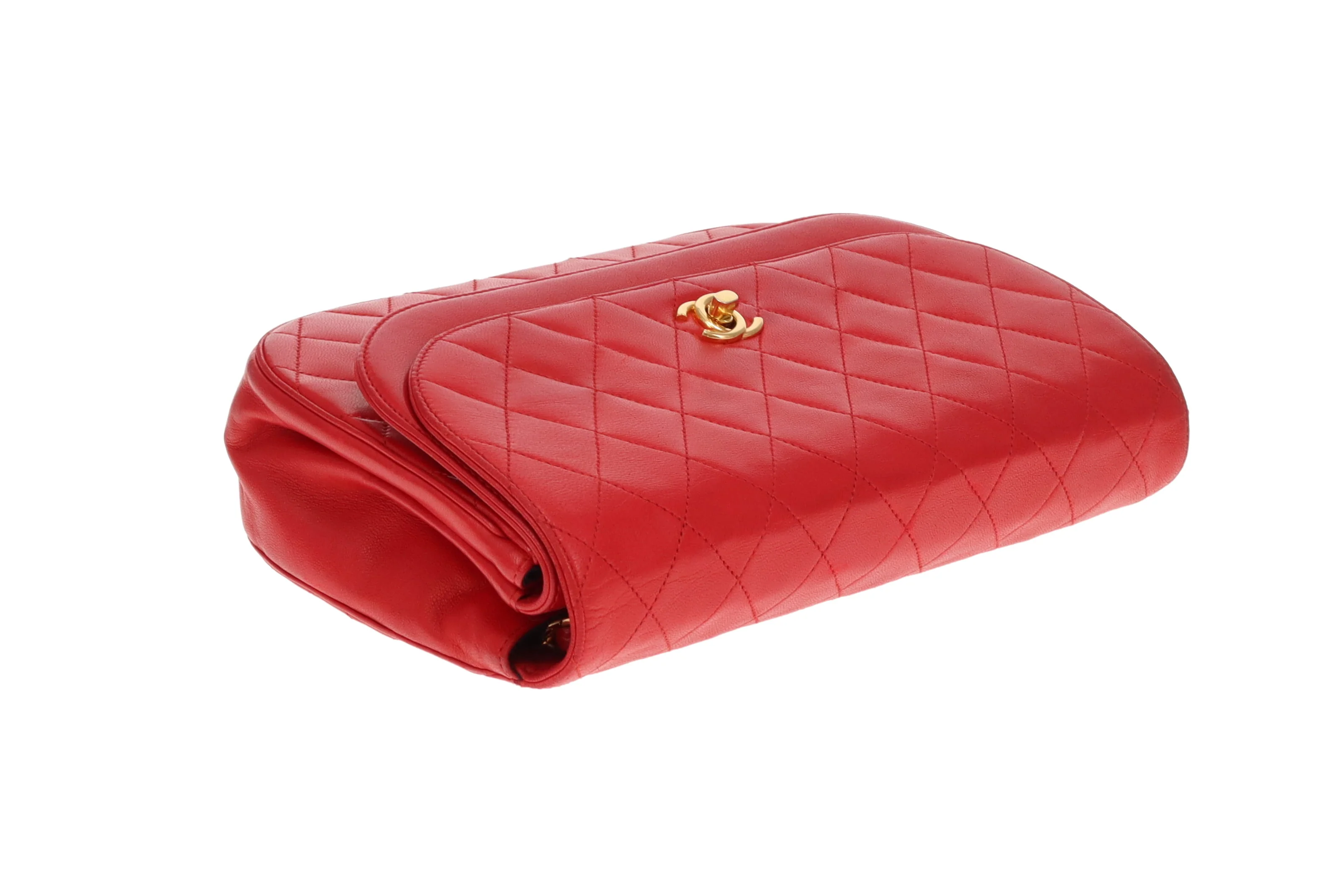 Chanel Double Half Moon Flap Shoulder Bag Red GHW - Image 8