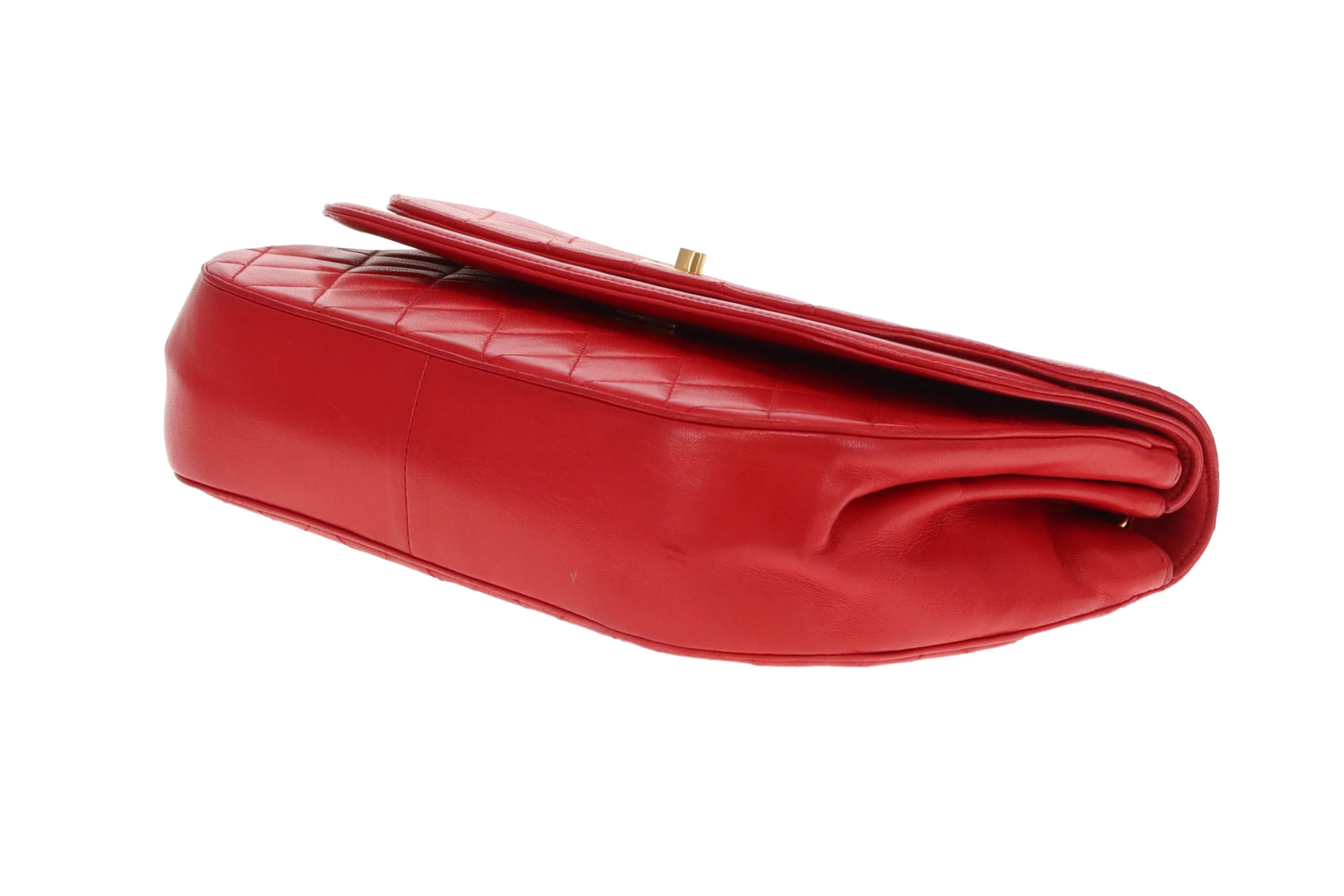 Chanel Double Half Moon Flap Shoulder Bag Red GHW - Image 9