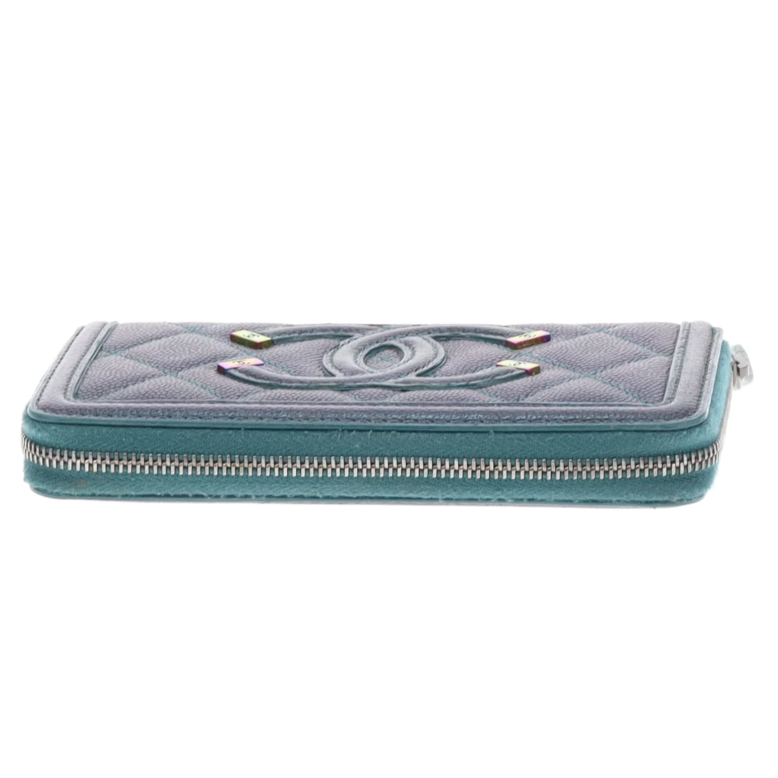 Chanel Filigree Zip Around Wallet Medium Green Iridescent Caviar - Image 10