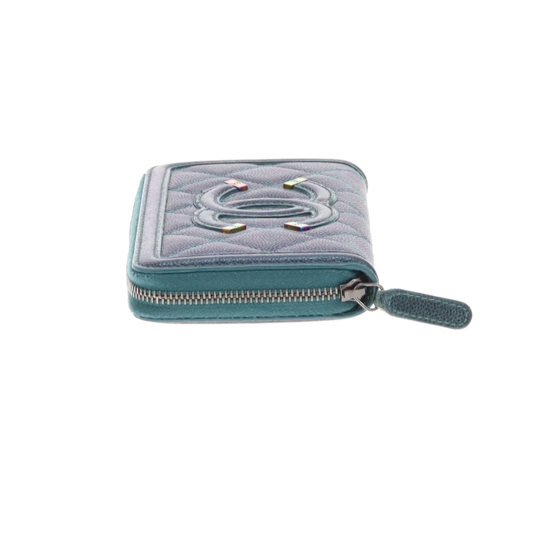 Chanel Filigree Zip Around Wallet Medium Green Iridescent Caviar - Image 3