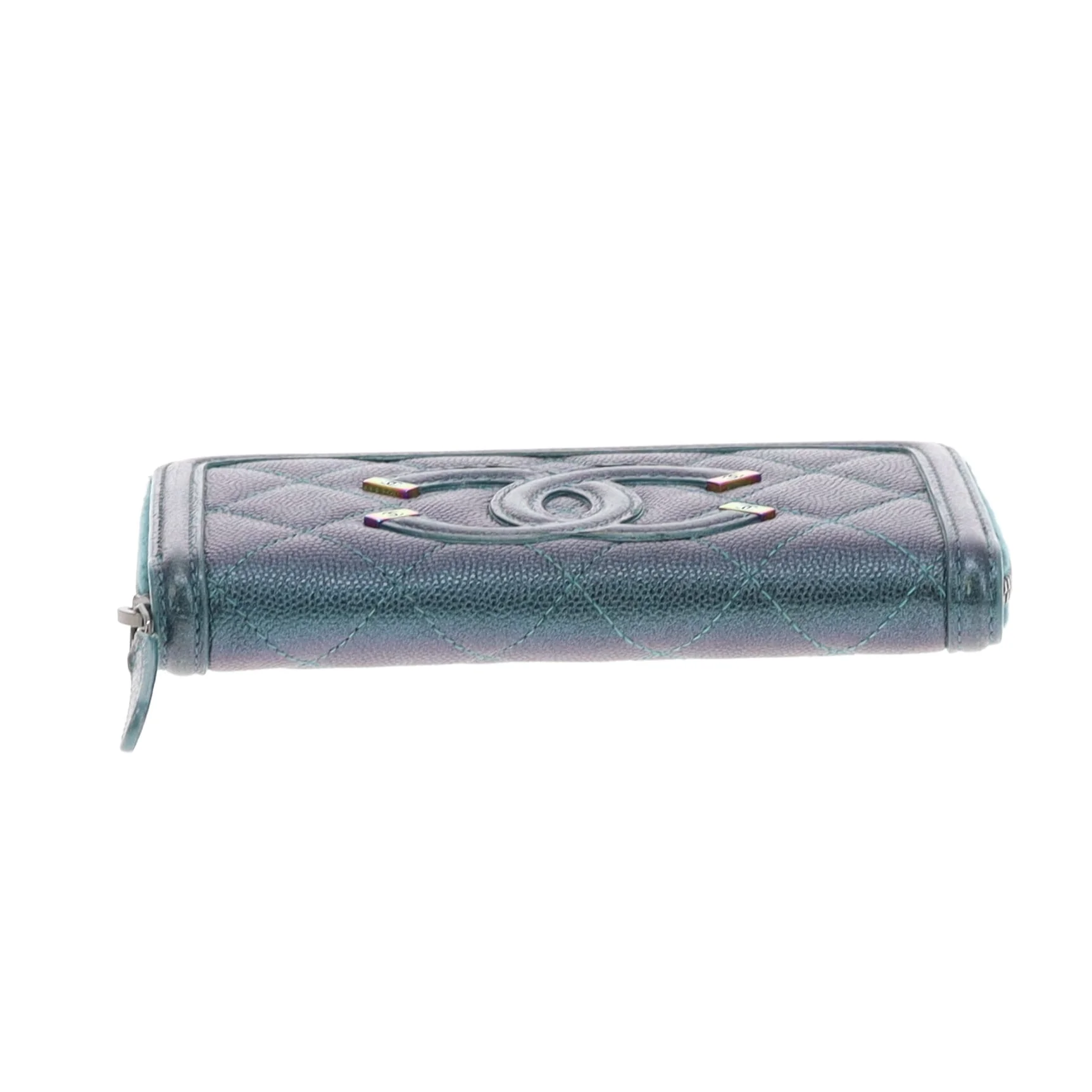Chanel Filigree Zip Around Wallet Medium Green Iridescent Caviar - Image 5