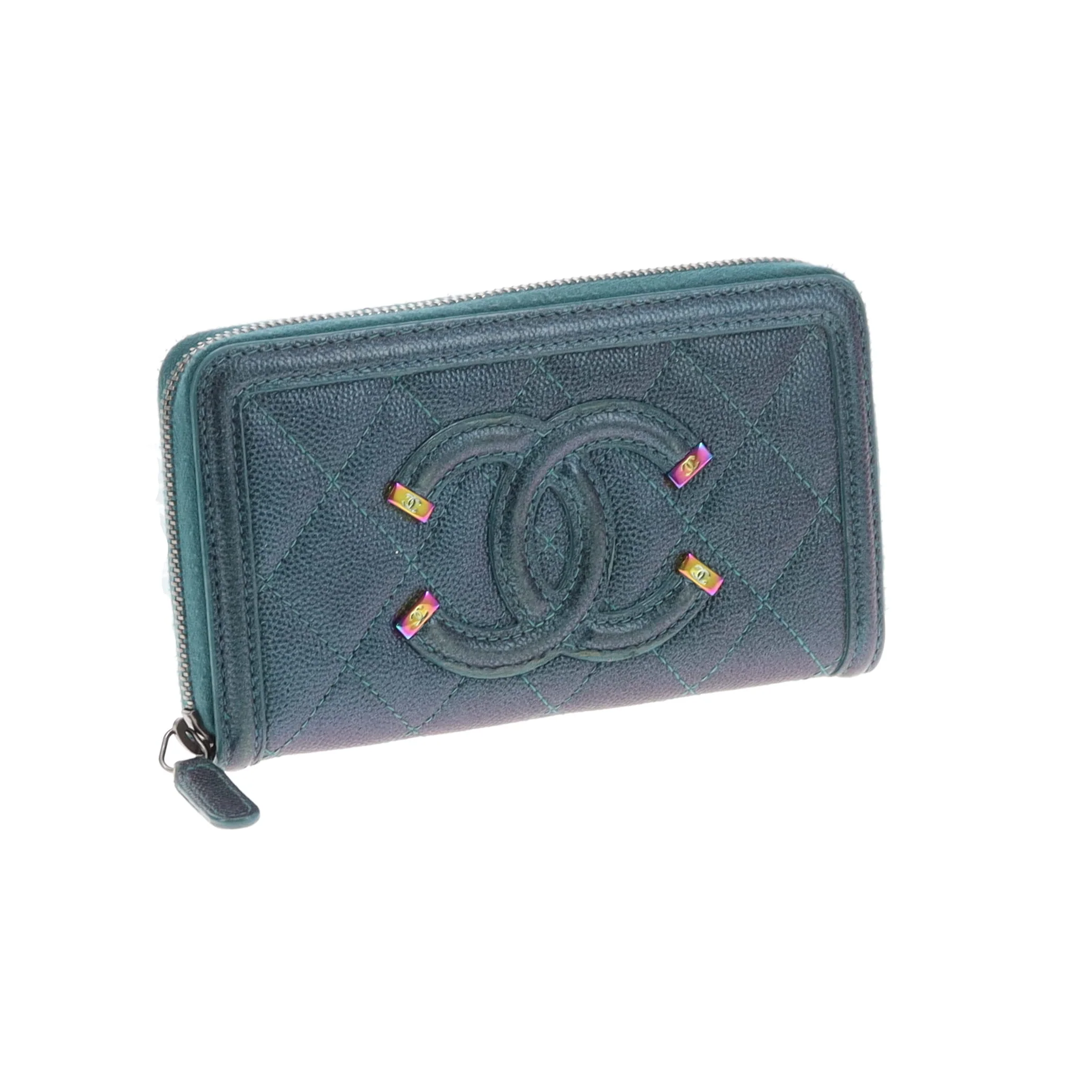 Chanel Filigree Zip Around Wallet Medium Green Iridescent Caviar - Image 6
