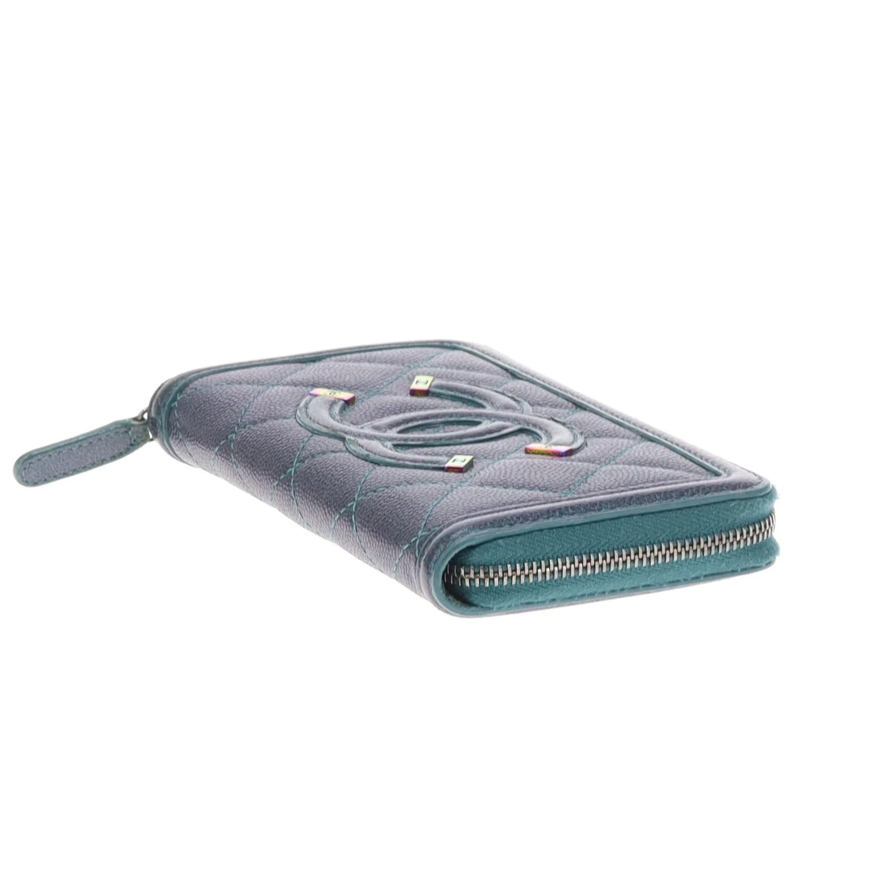 Chanel Filigree Zip Around Wallet Medium Green Iridescent Caviar - Image 8