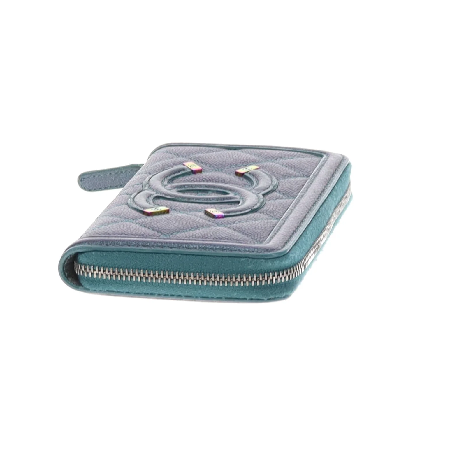 Chanel Filigree Zip Around Wallet Medium Green Iridescent Caviar - Image 9