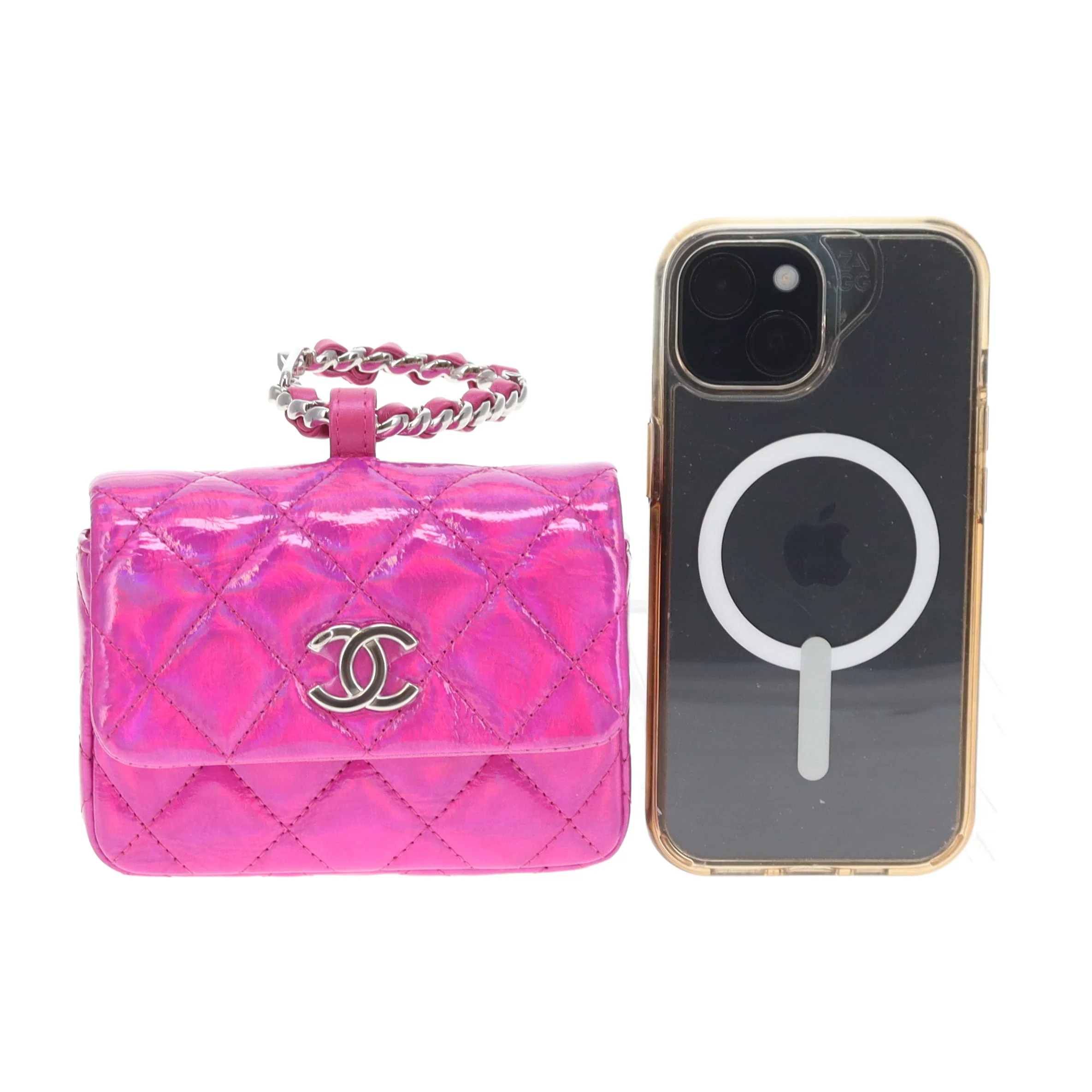 Chanel Hook Cardholder Pink Iridescent Quilted Patent (VIP Gift) - Image 10