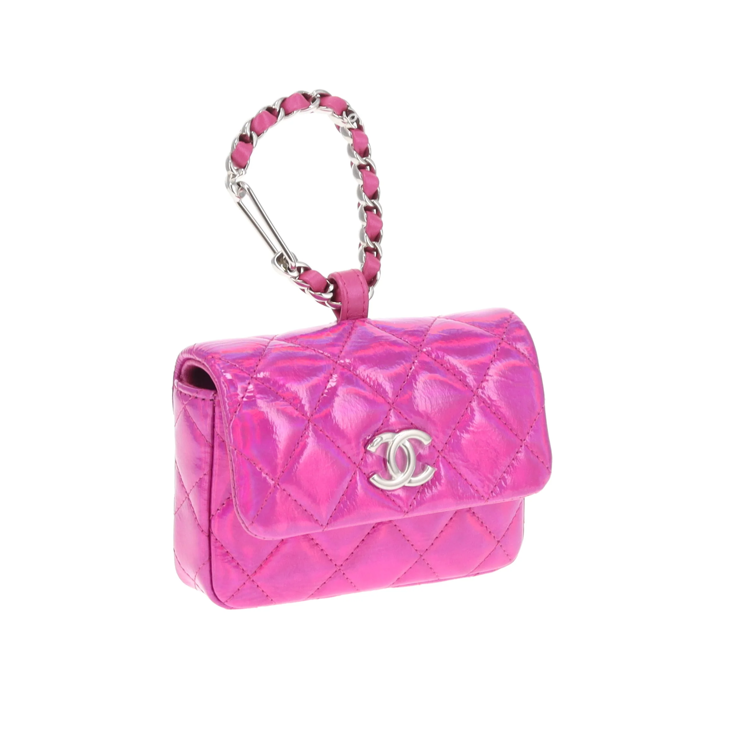 Chanel Hook Cardholder Pink Iridescent Quilted Patent (VIP Gift) - Image 3