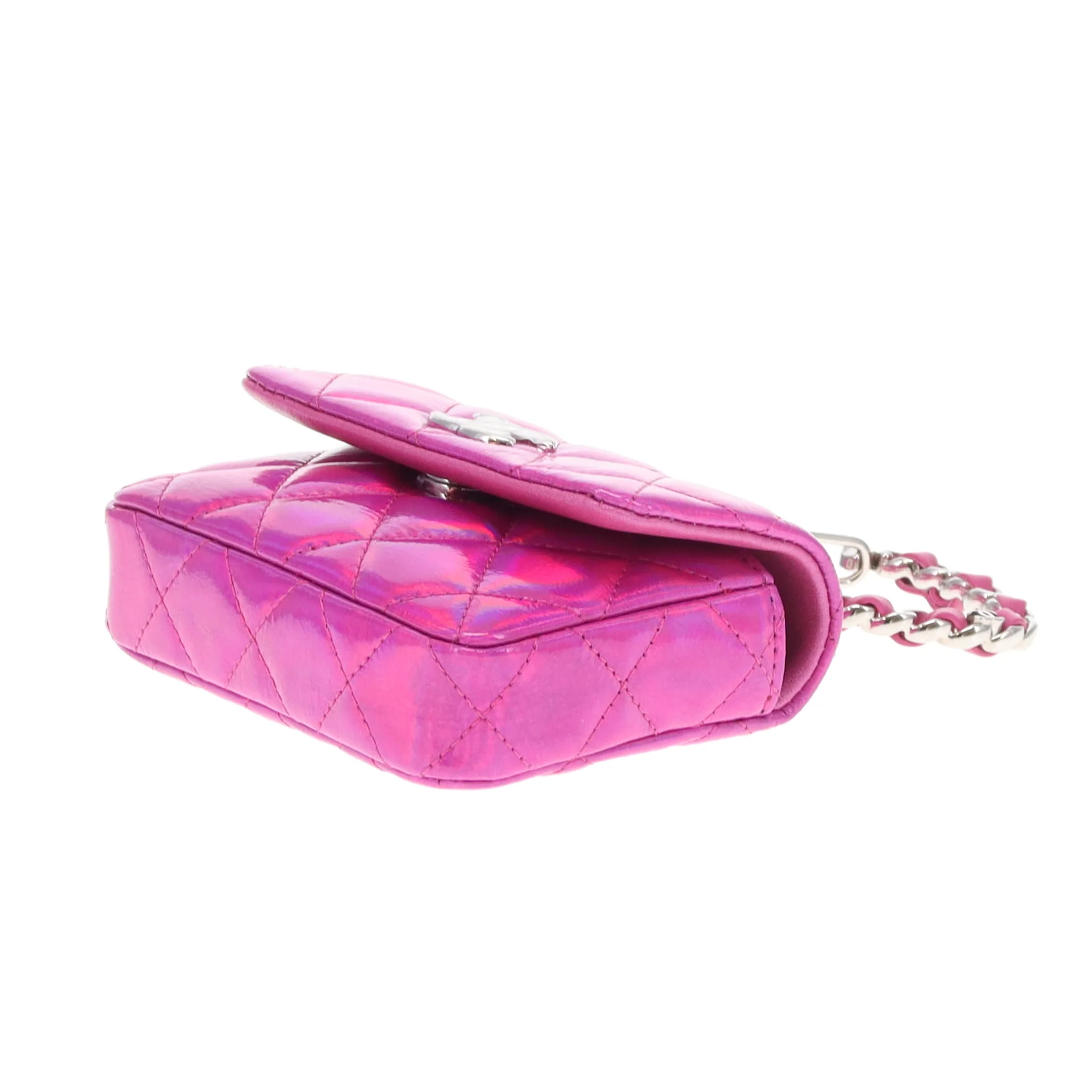 Chanel Hook Cardholder Pink Iridescent Quilted Patent (VIP Gift) - Image 9