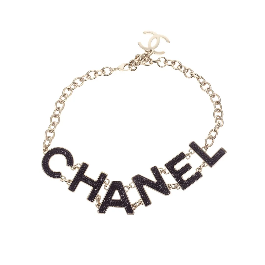 Chanel Logo Gold Tone Necklace With Onyx Caviar 2018 - Image 3