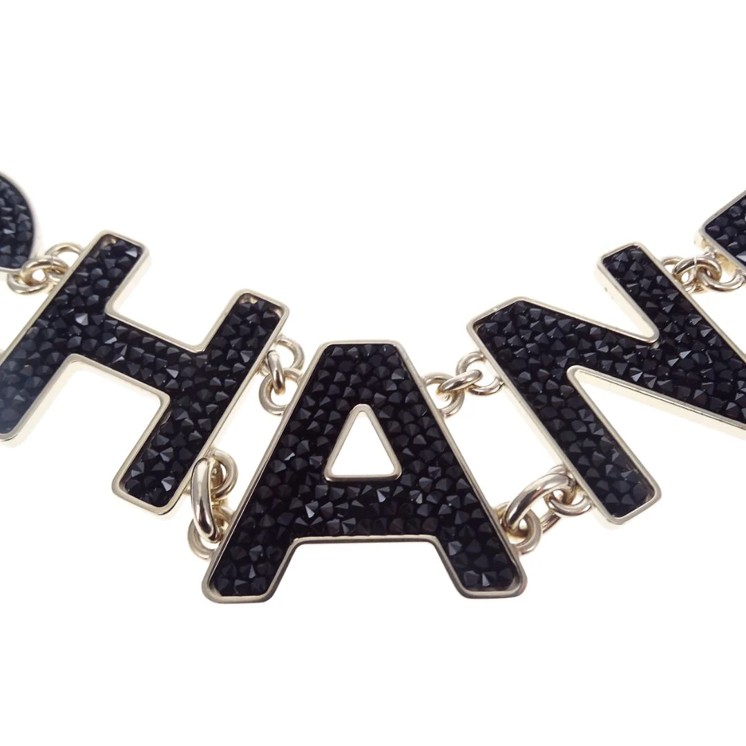 Chanel Logo Gold Tone Necklace With Onyx Caviar 2018 - Image 7