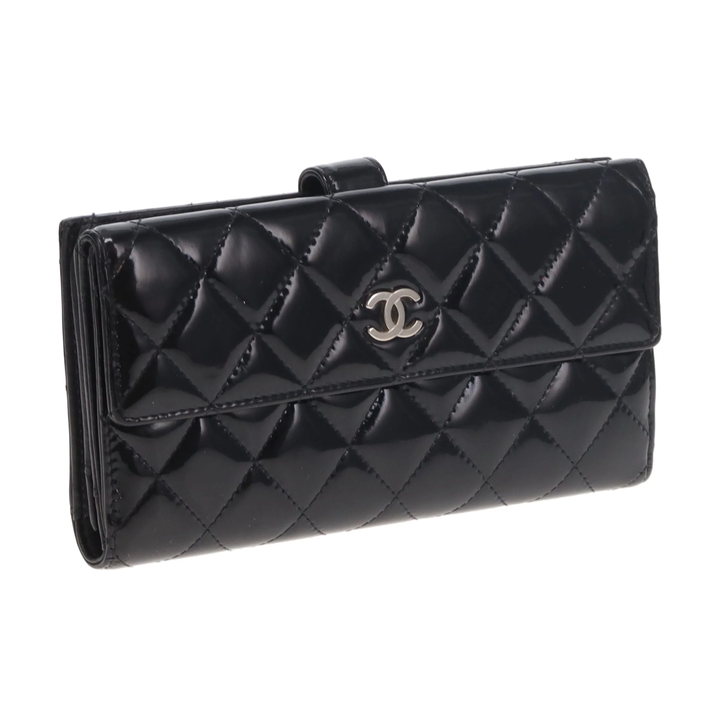 Chanel Long Flap Wallet Black Patent SHW 2011 - Image 3