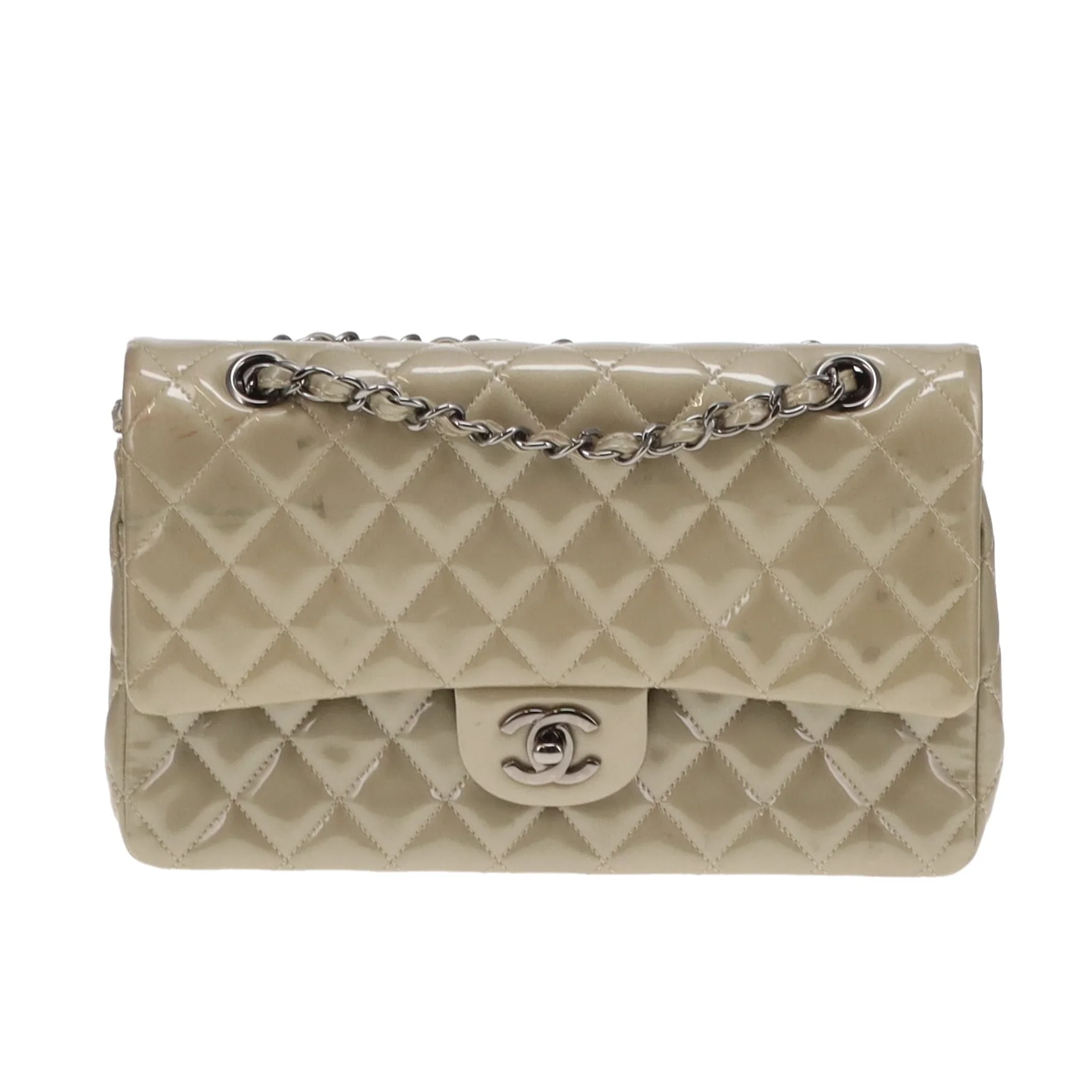 Chanel Classic Medium Double Flap Metallic Sage Green Patent GMH 2012/13 - Image 5