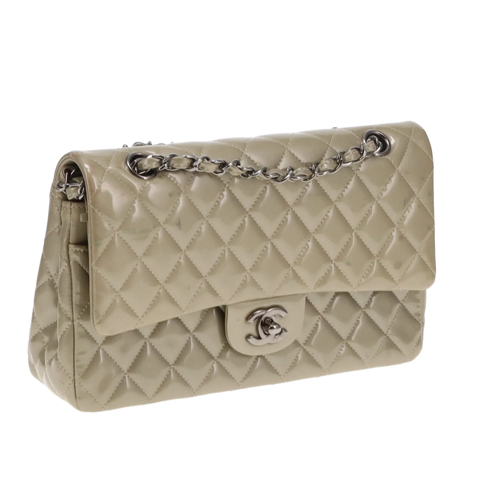 Chanel Classic Medium Double Flap Metallic Sage Green Patent GMH 2012/13 - Image 6