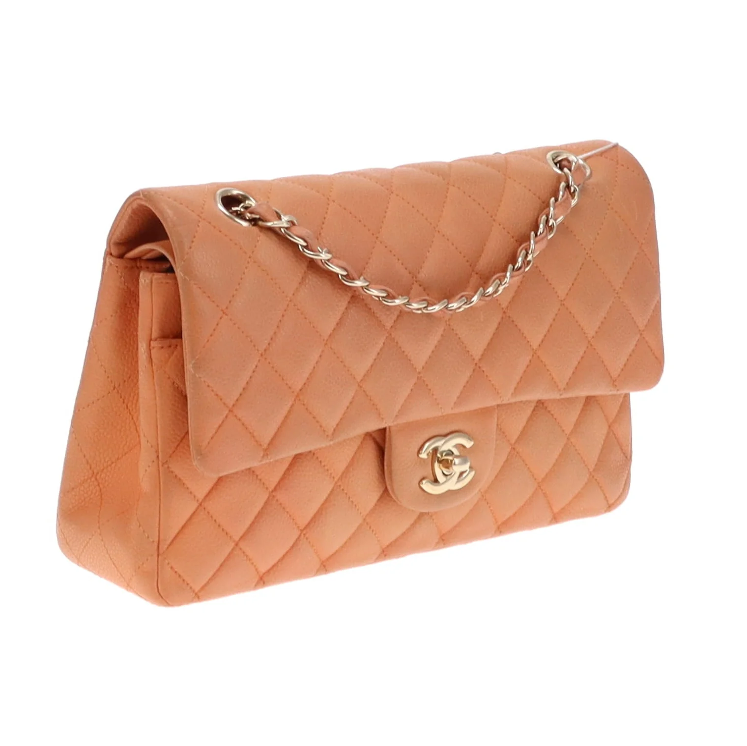 Chanel Classic Medium Double Flap Peach Caviar Leather GH 2012 - Image 6