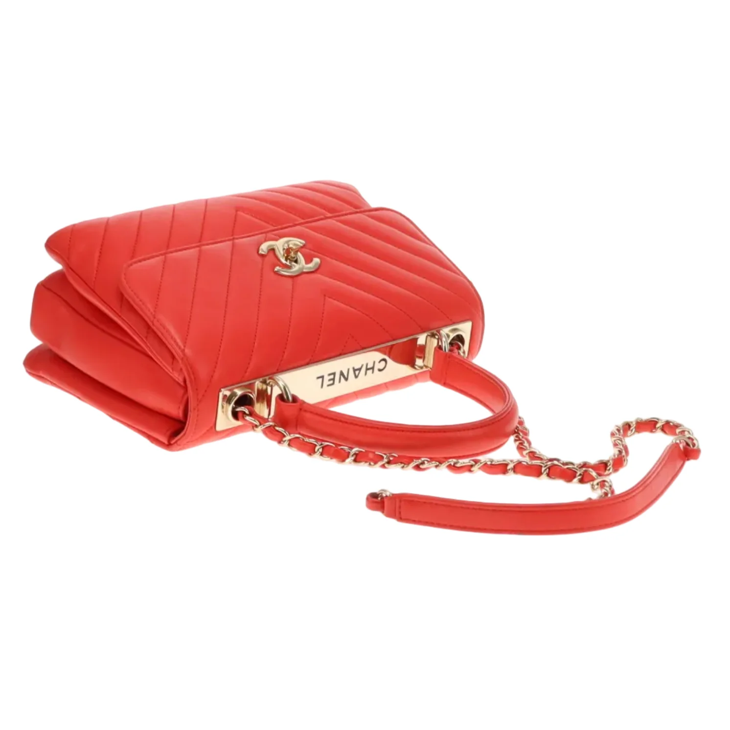 Chanel Trendy Small CC Top Handle Red Chevron 2019 - Image 10