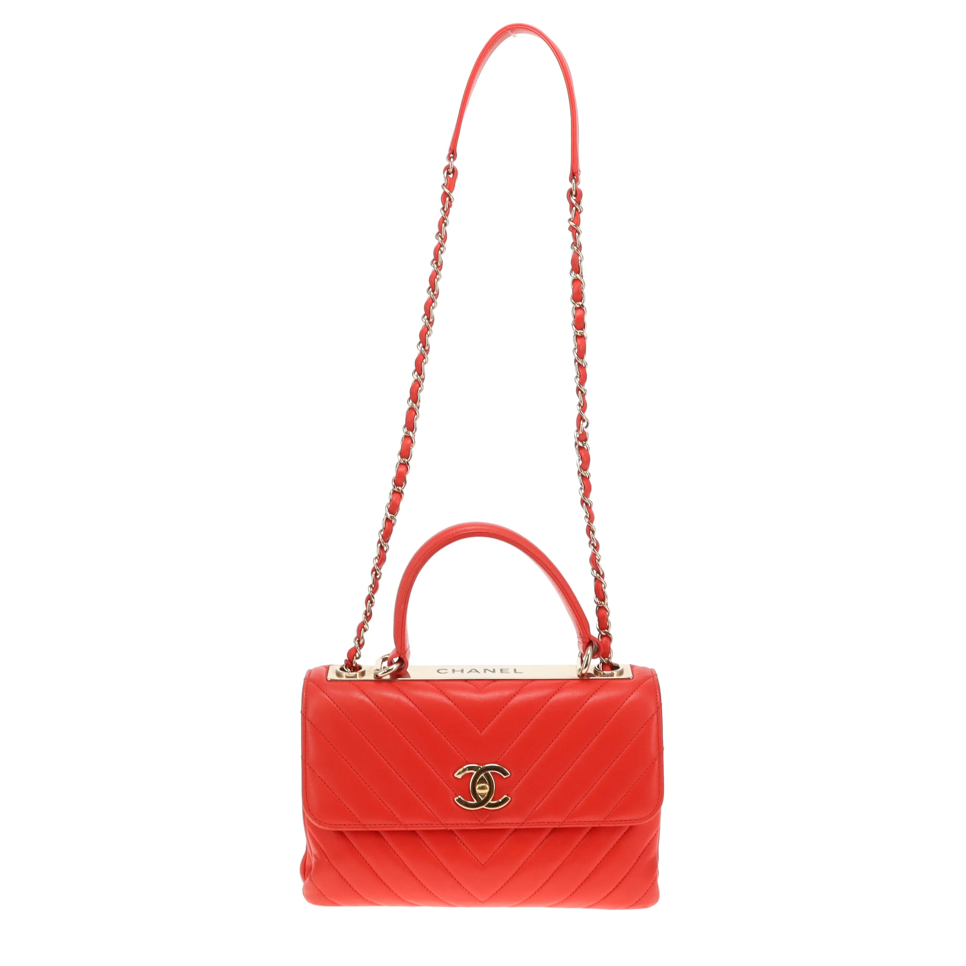 Chanel Trendy Small CC Top Handle Red Chevron 2019 - Image 4