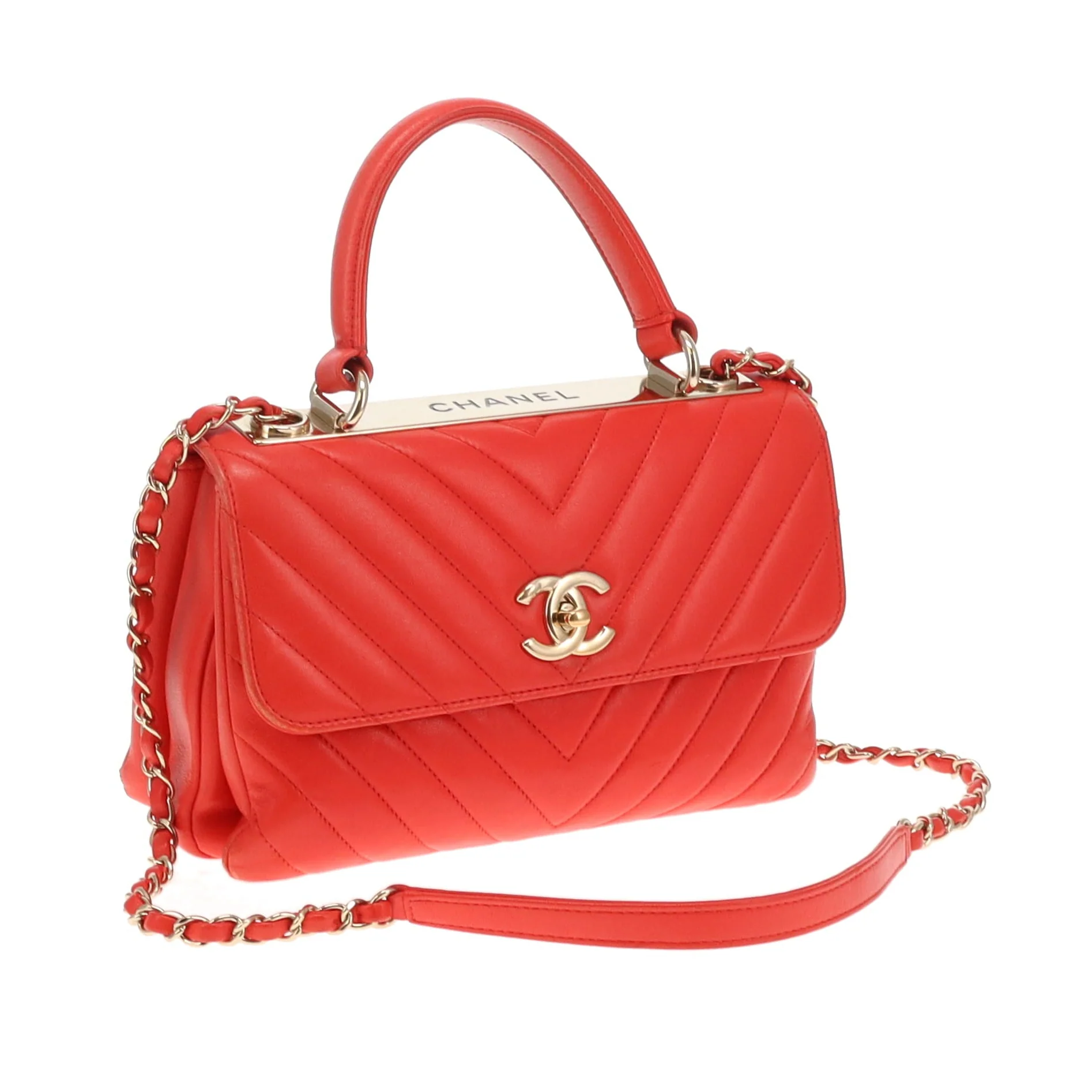 Chanel Trendy Small CC Top Handle Red Chevron 2019 - Image 5